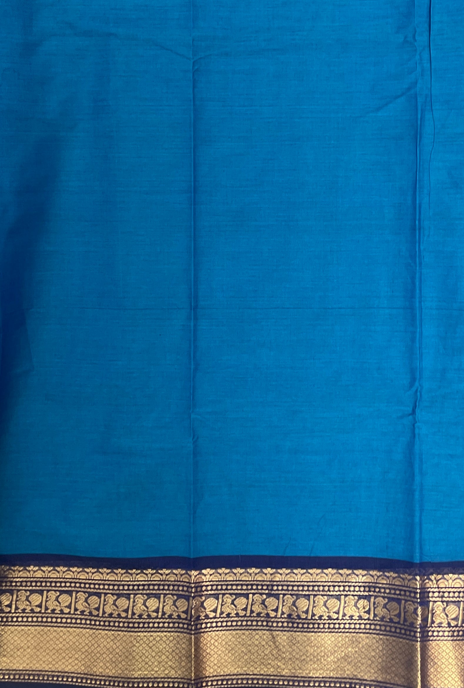 Blue Kanchi Cotton Saree With Plain Pattern
