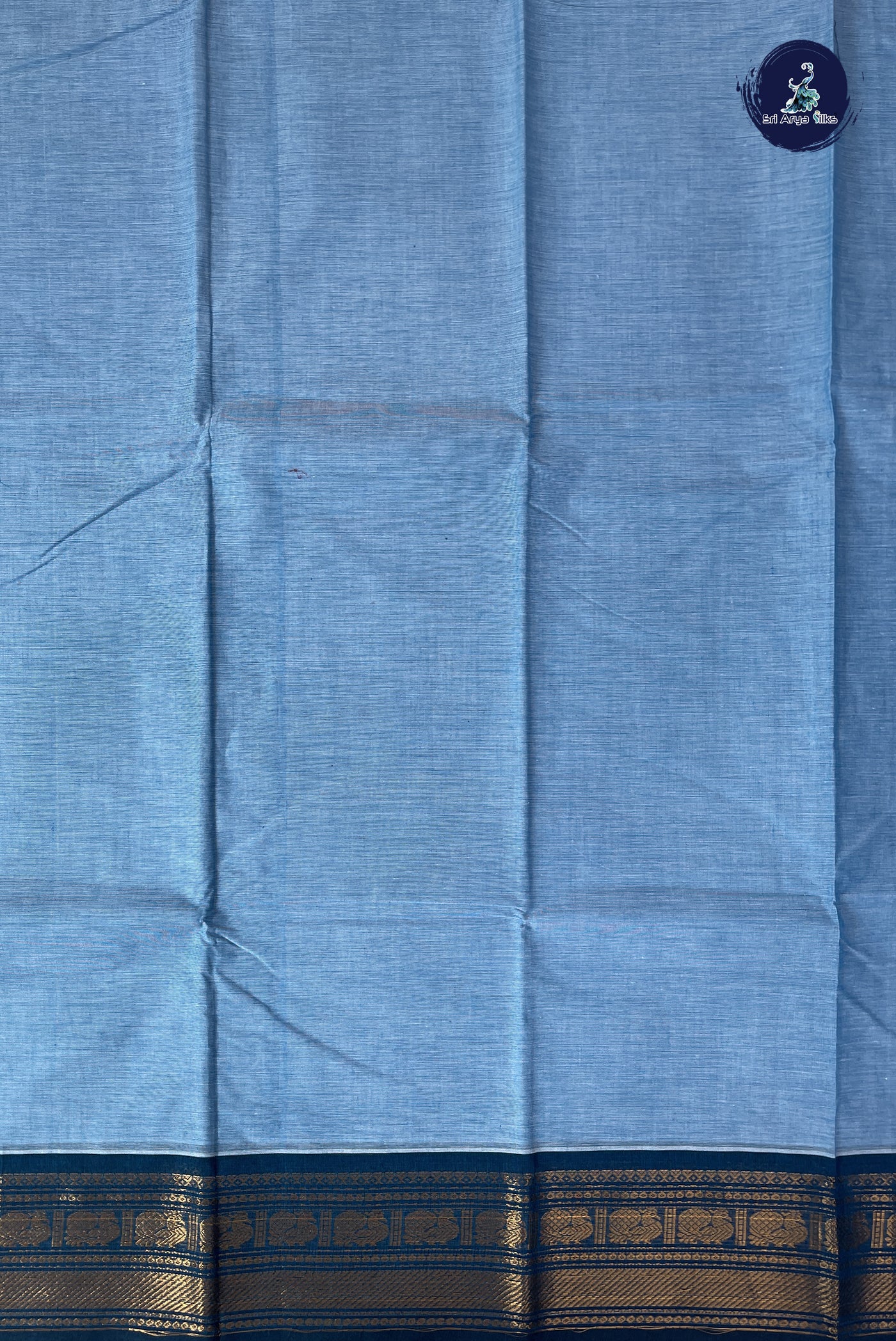 Light Blue Kanchi Cotton Saree With Plain Pattern