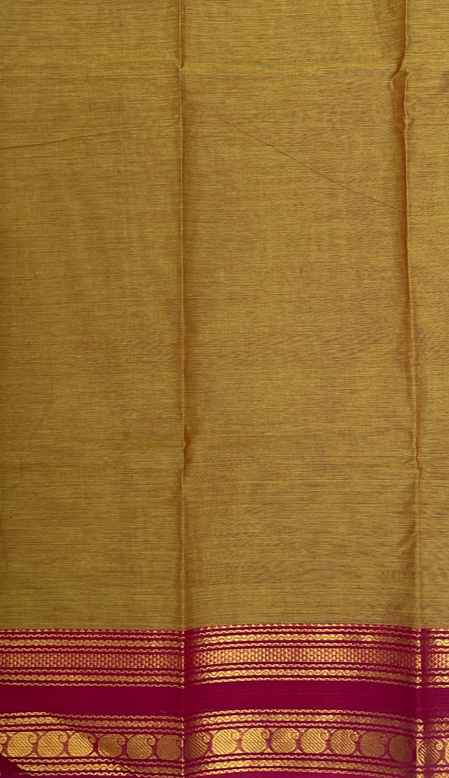 Mustard Kanchi Cotton Saree With Plain Pattern
