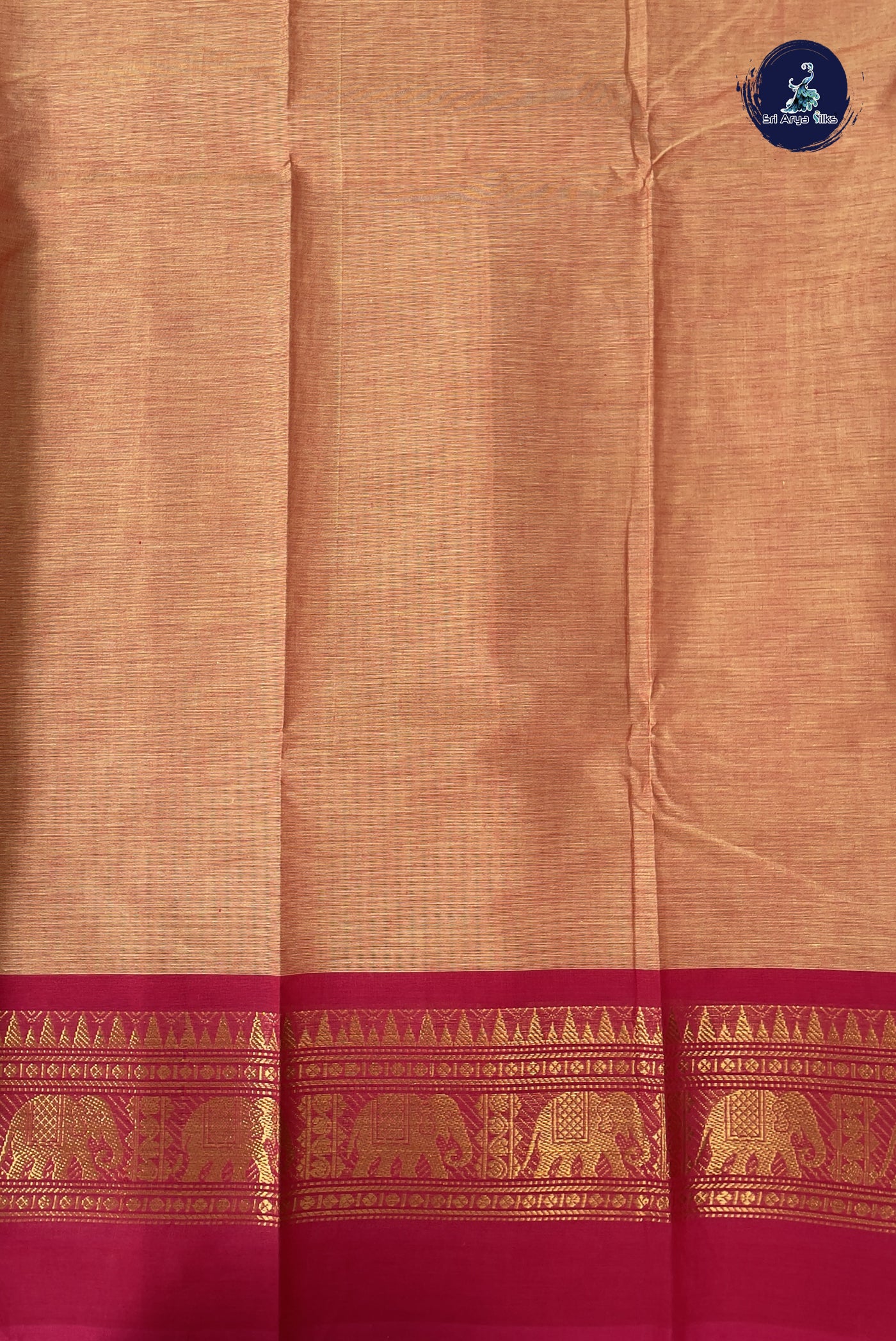 Light Orange Kanchi Cotton Saree With Plain Pattern