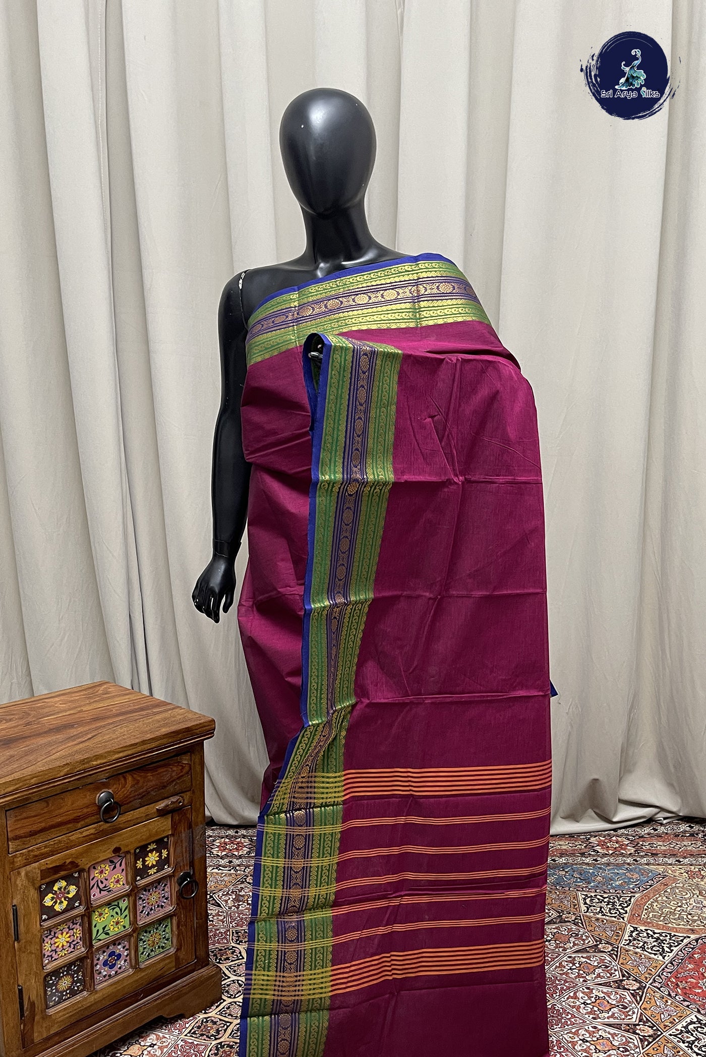 Pinkish Maroon Kanchi Cotton Saree With Plain Pattern