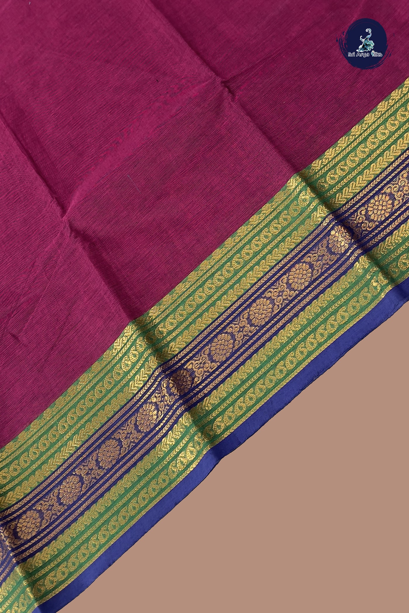 Pinkish Maroon Kanchi Cotton Saree With Plain Pattern
