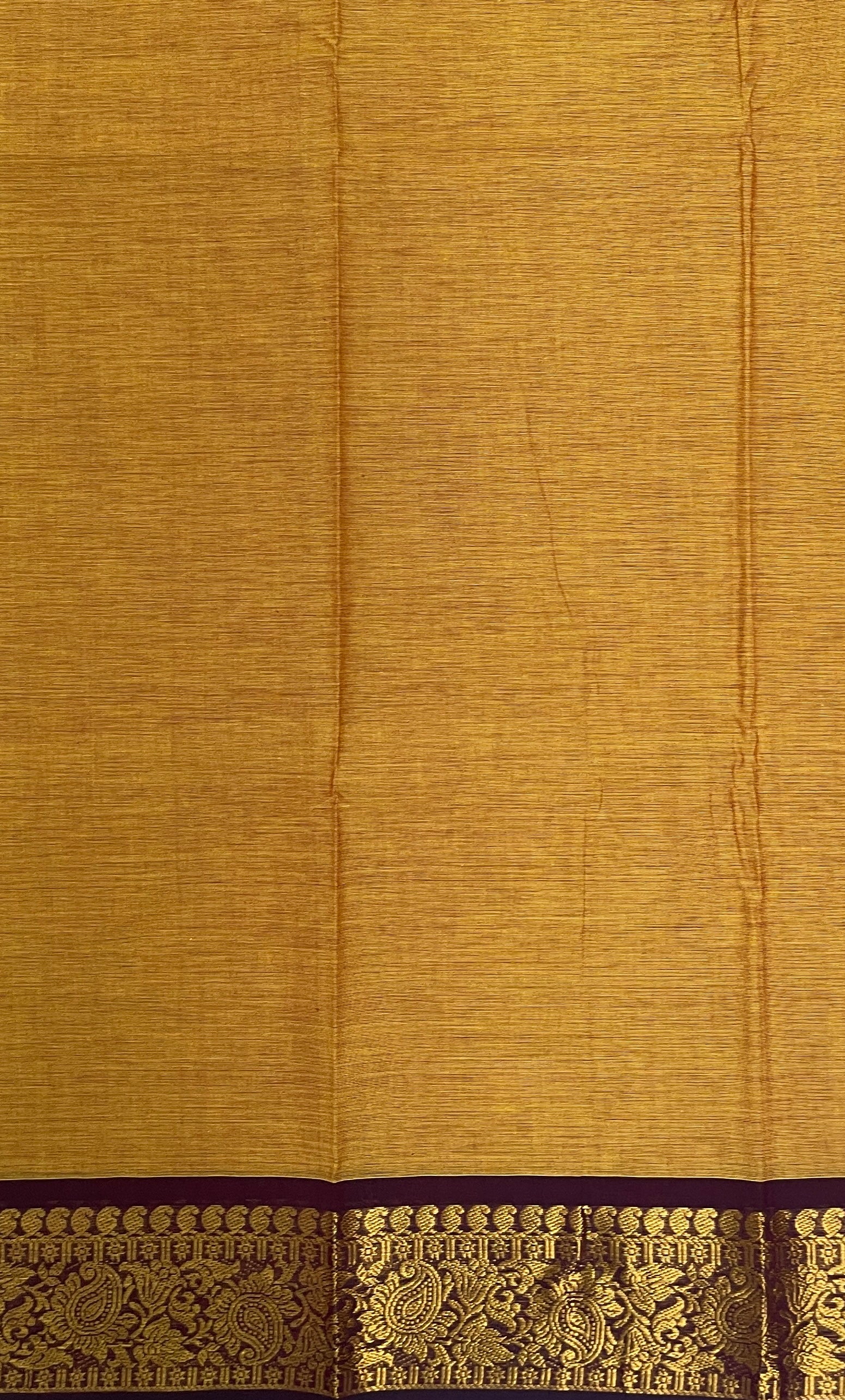 Mustard Kanchi Cotton Saree With Plain Pattern
