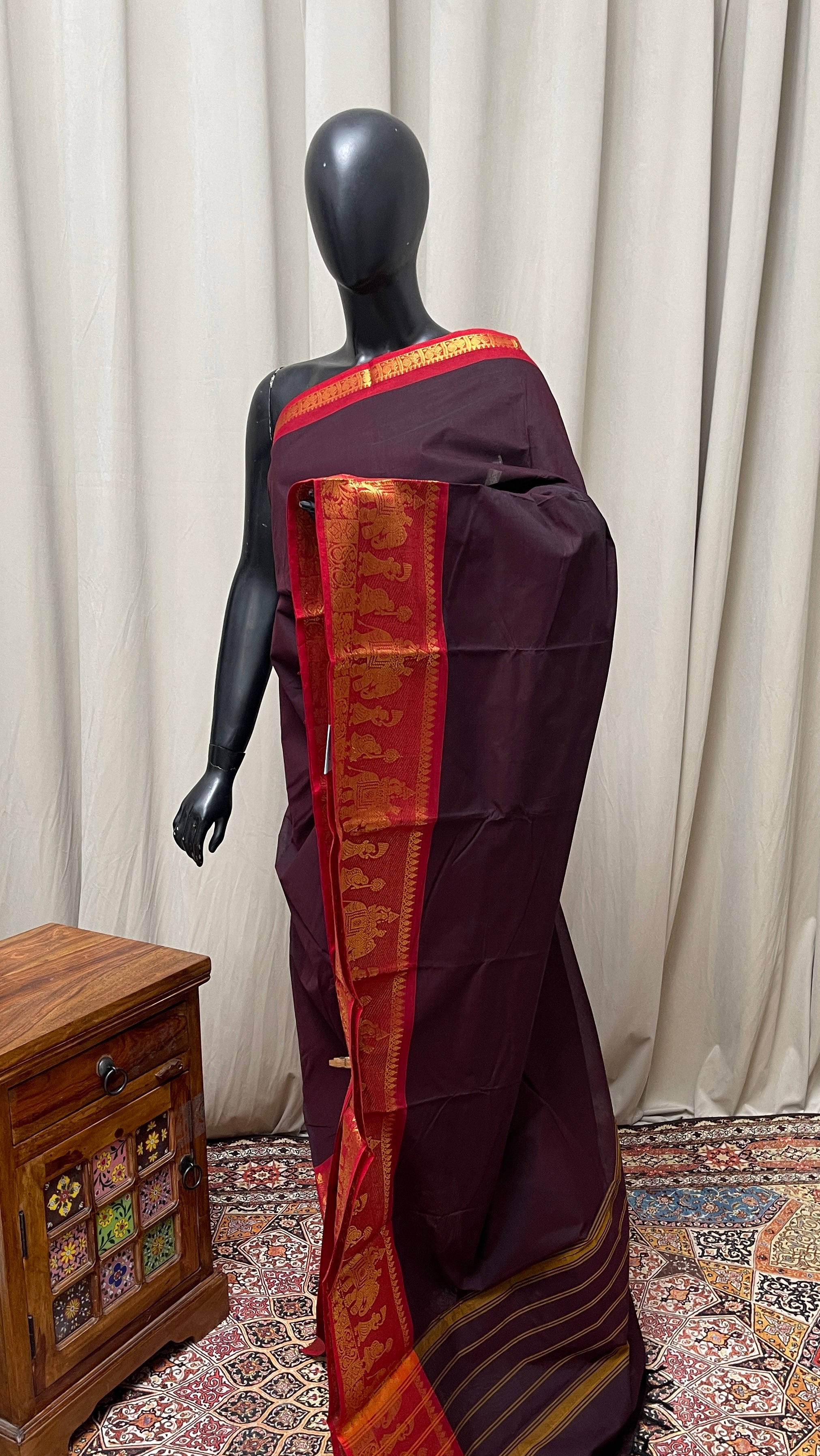 Coffee Brown Kanchi Cotton Saree With Plain Pattern