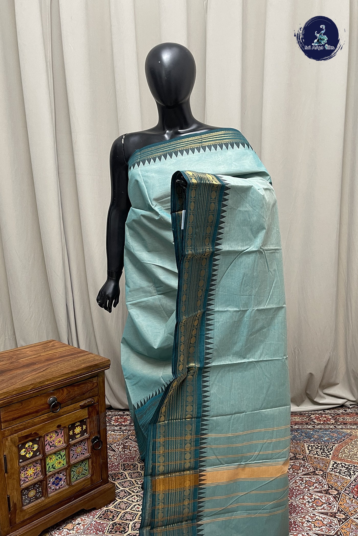 Pastel Shade Kanchi Cotton Saree With Plain Pattern