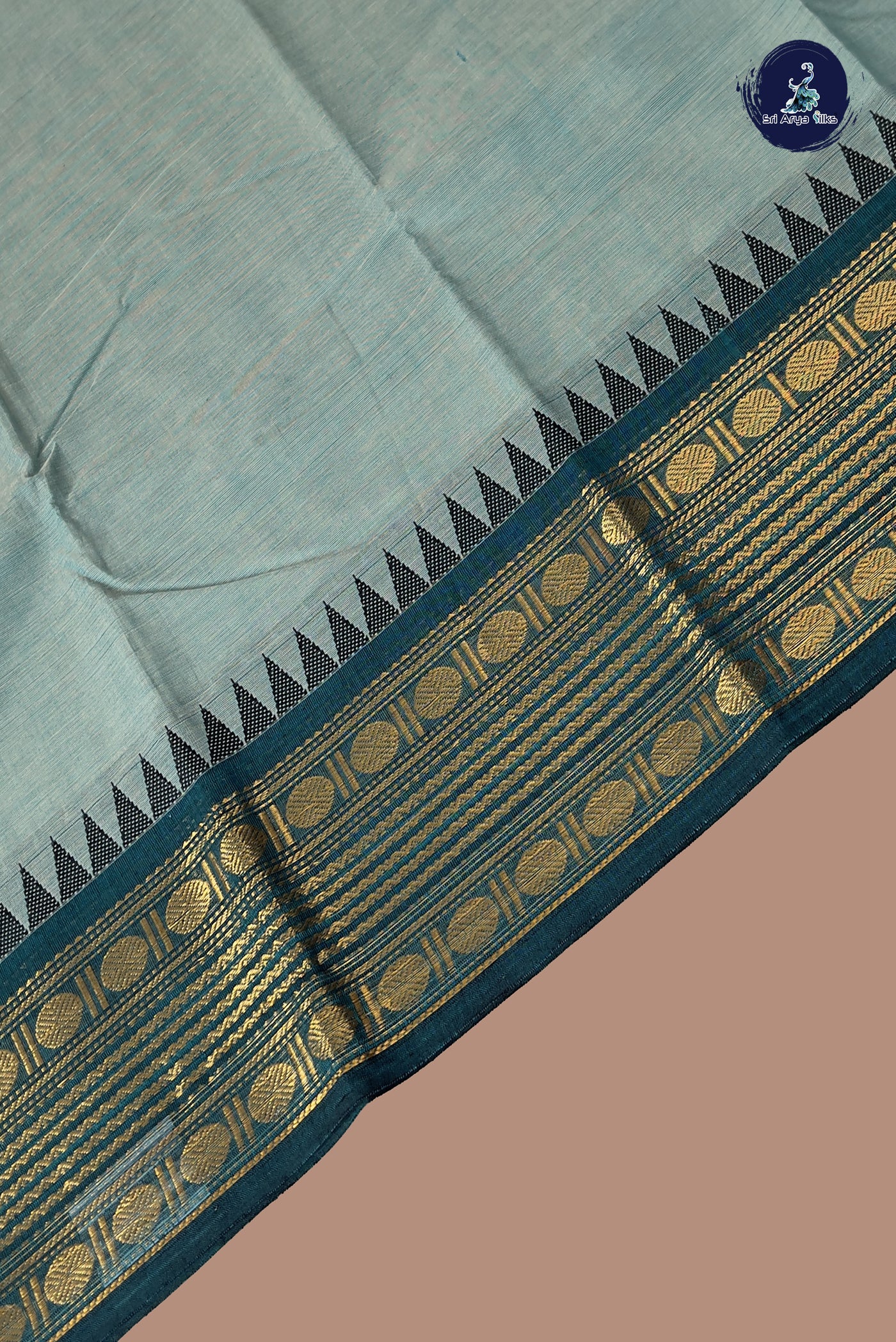 Pastel Shade Kanchi Cotton Saree With Plain Pattern