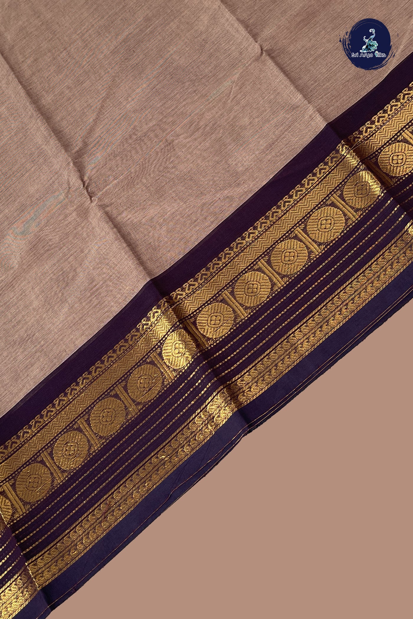 Light Brown Kanchi Cotton Saree With Plain Pattern