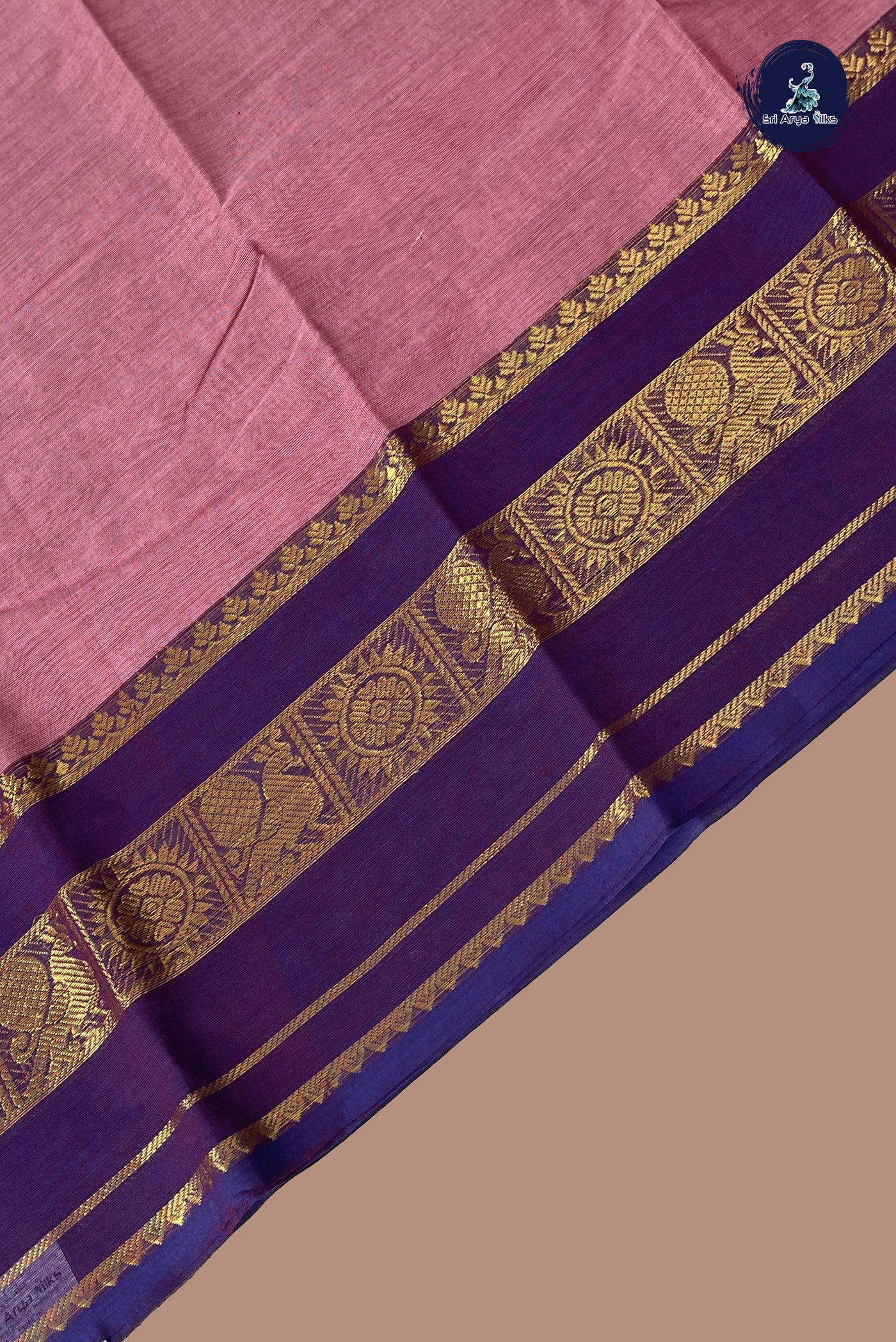 Pink Kanchi Cotton Saree With Plain Pattern