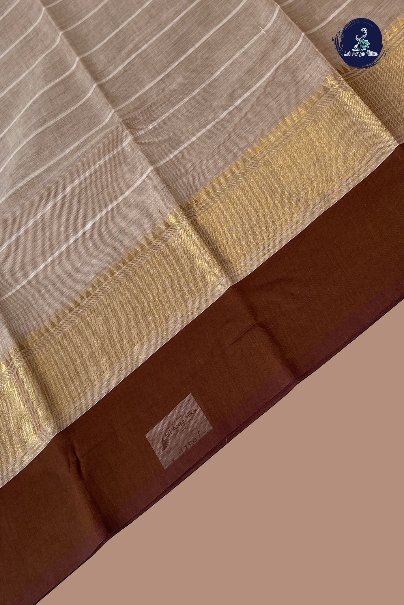 Beige Kanchi Cotton Saree With Stripes Pattern