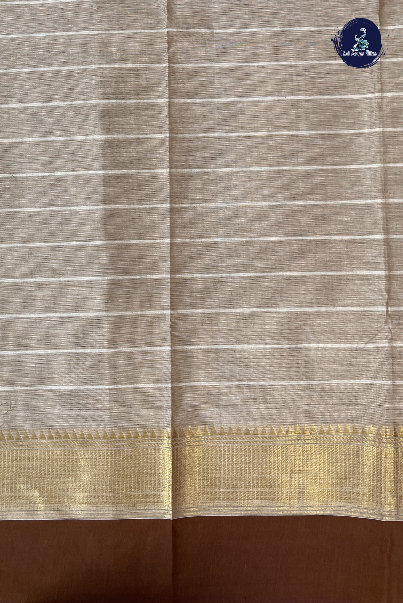 Beige Kanchi Cotton Saree With Stripes Pattern