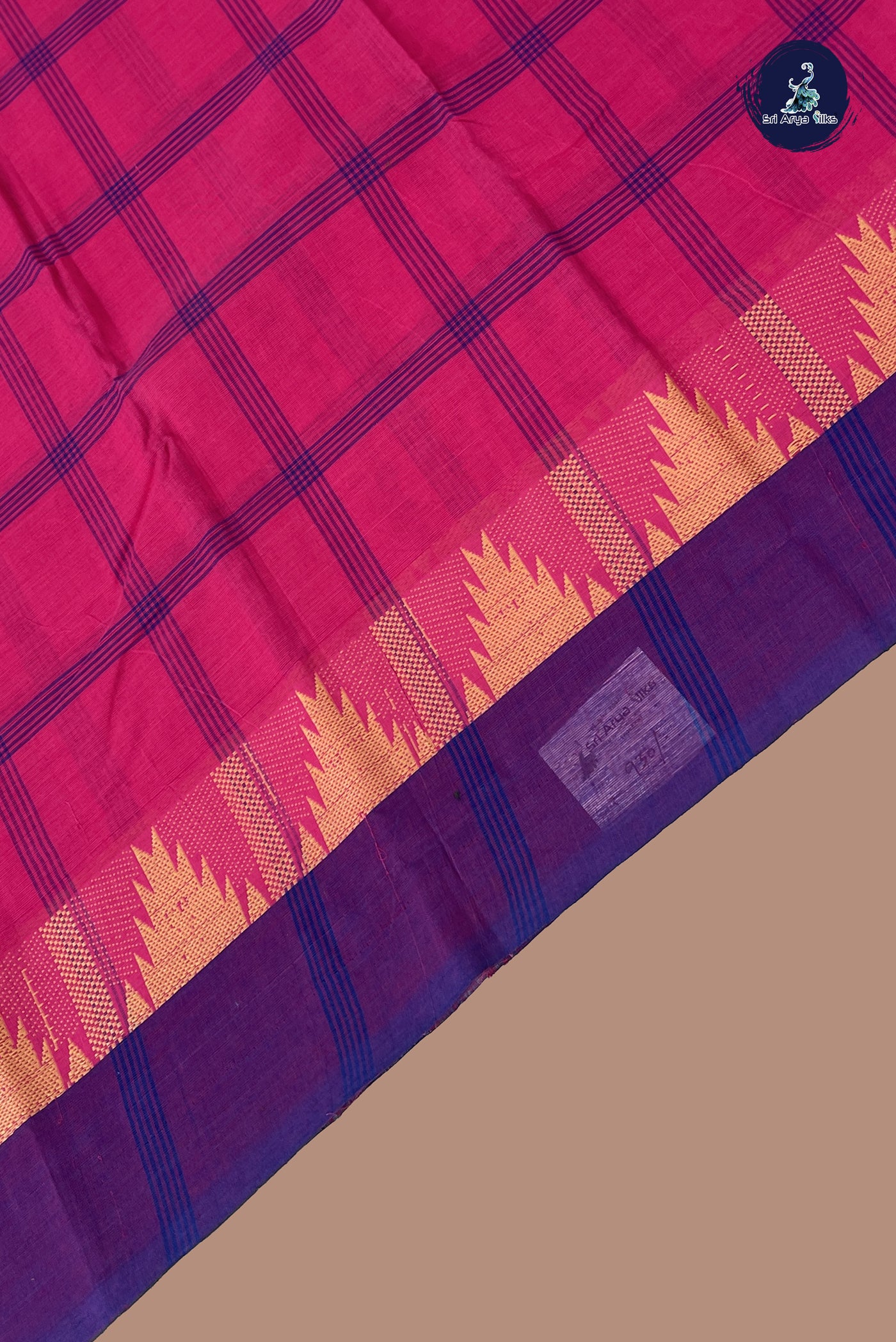 Pink Chettinad Cotton Saree With Checked Pattern