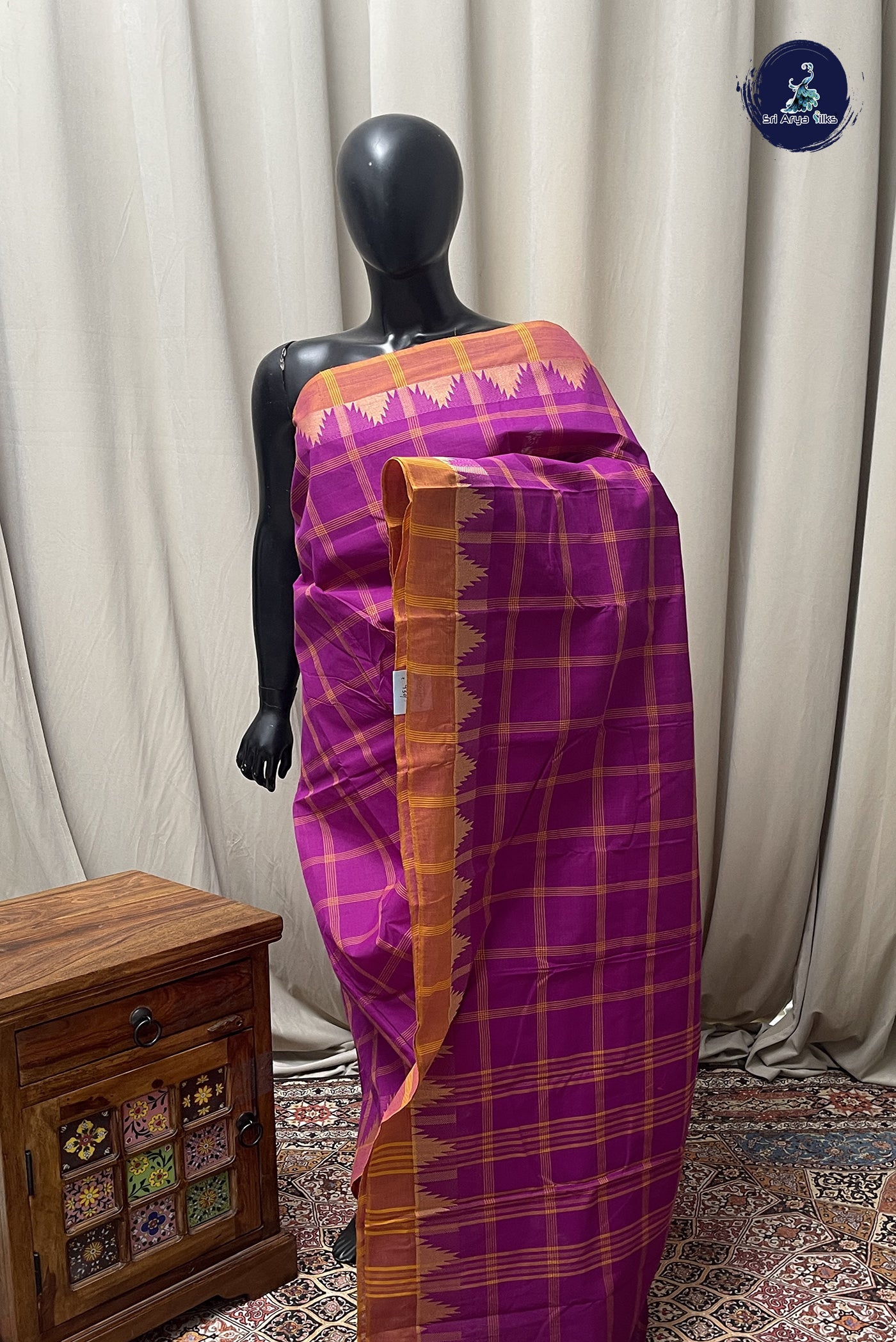 Vadamalli Chettinad Cotton Saree With Checked Pattern