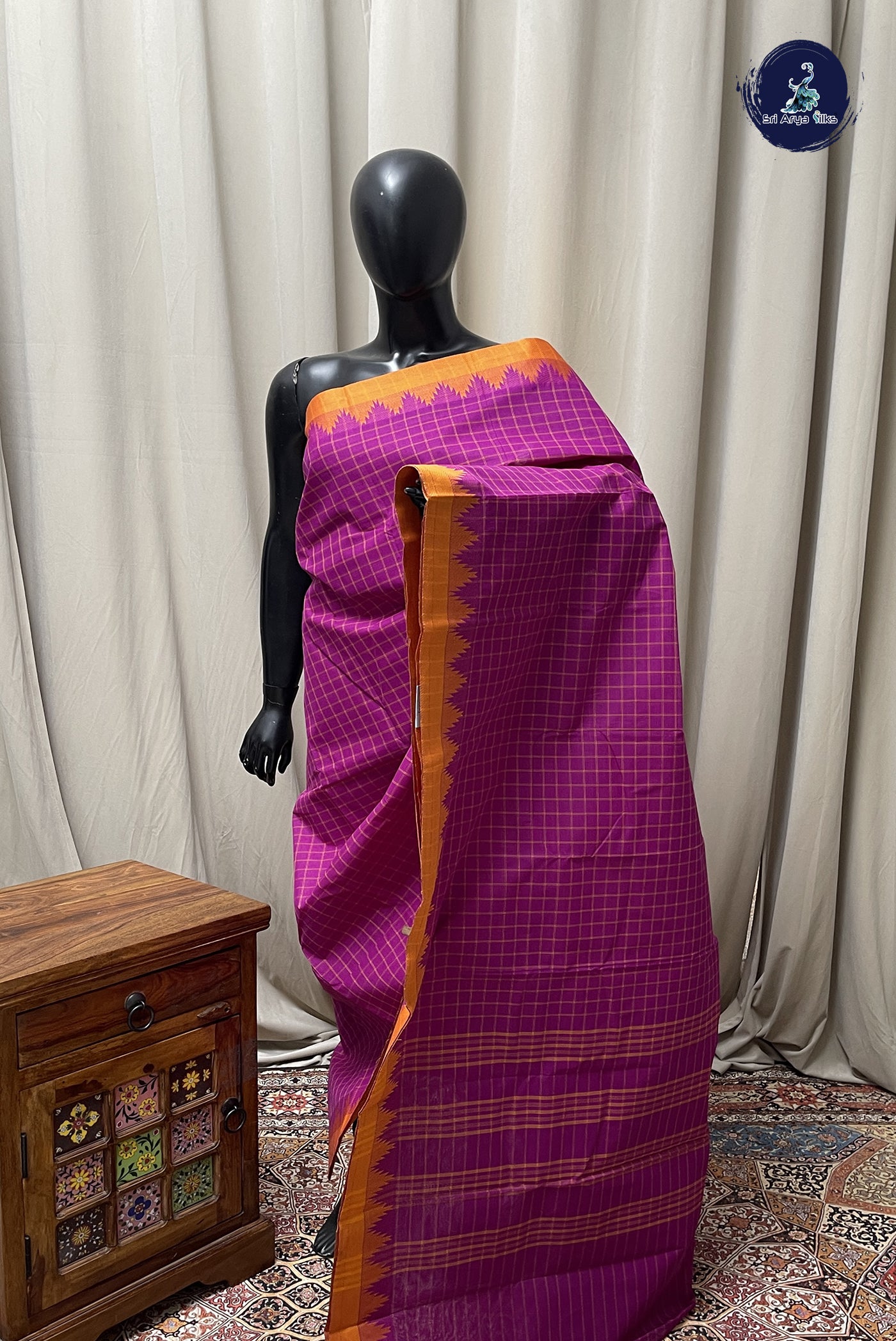 Vadamalli Chettinad Cotton Saree With Checked Pattern