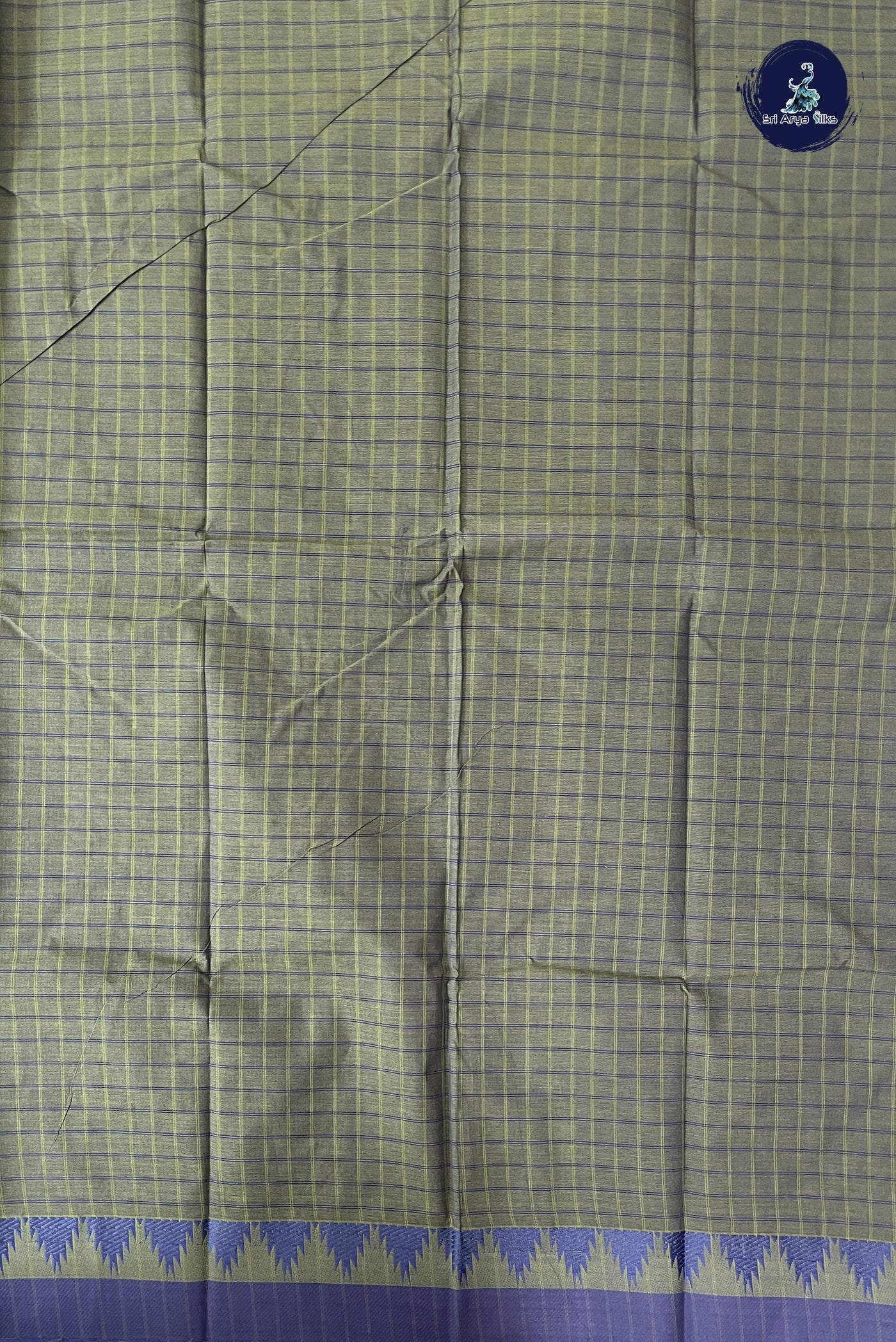 Green Chettinad Cotton Saree With Checked Pattern