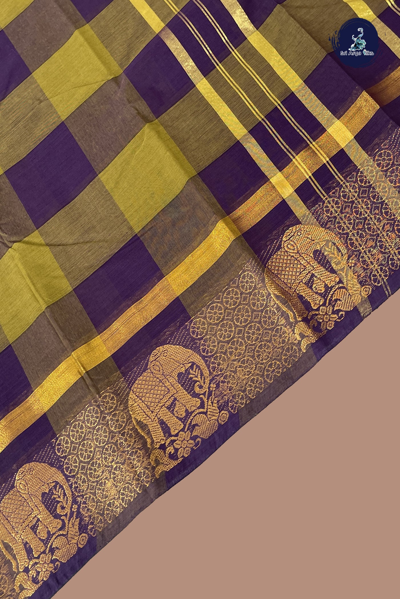 Multi Colour Chettinad Cotton Saree With Checked Pattern