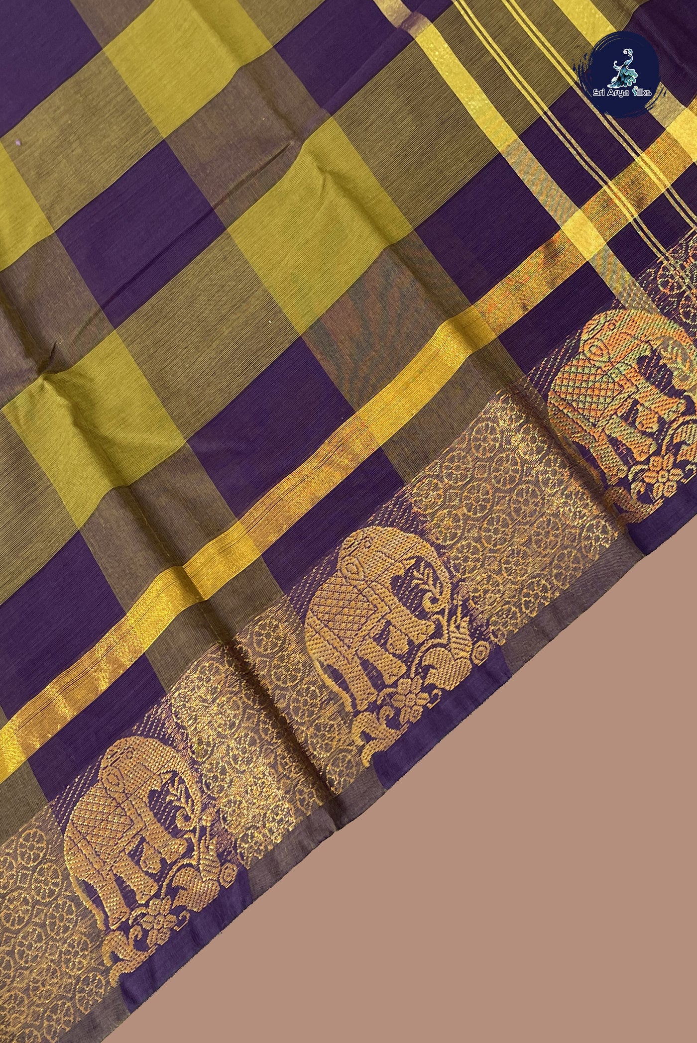 Multi Colour Chettinad Cotton Saree With Checked Pattern