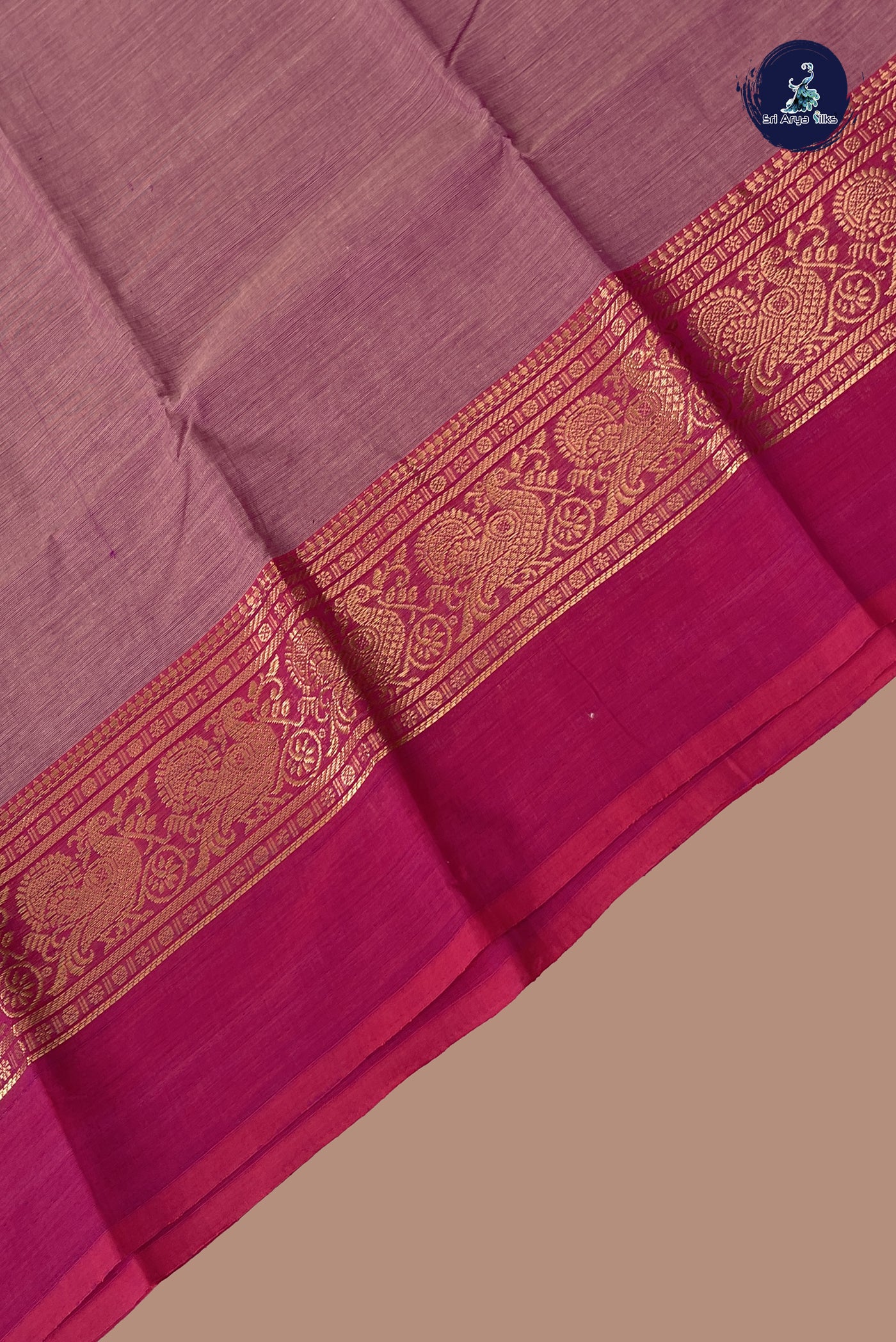 Onion Pink Chettinad Cotton Saree With Plain Pattern