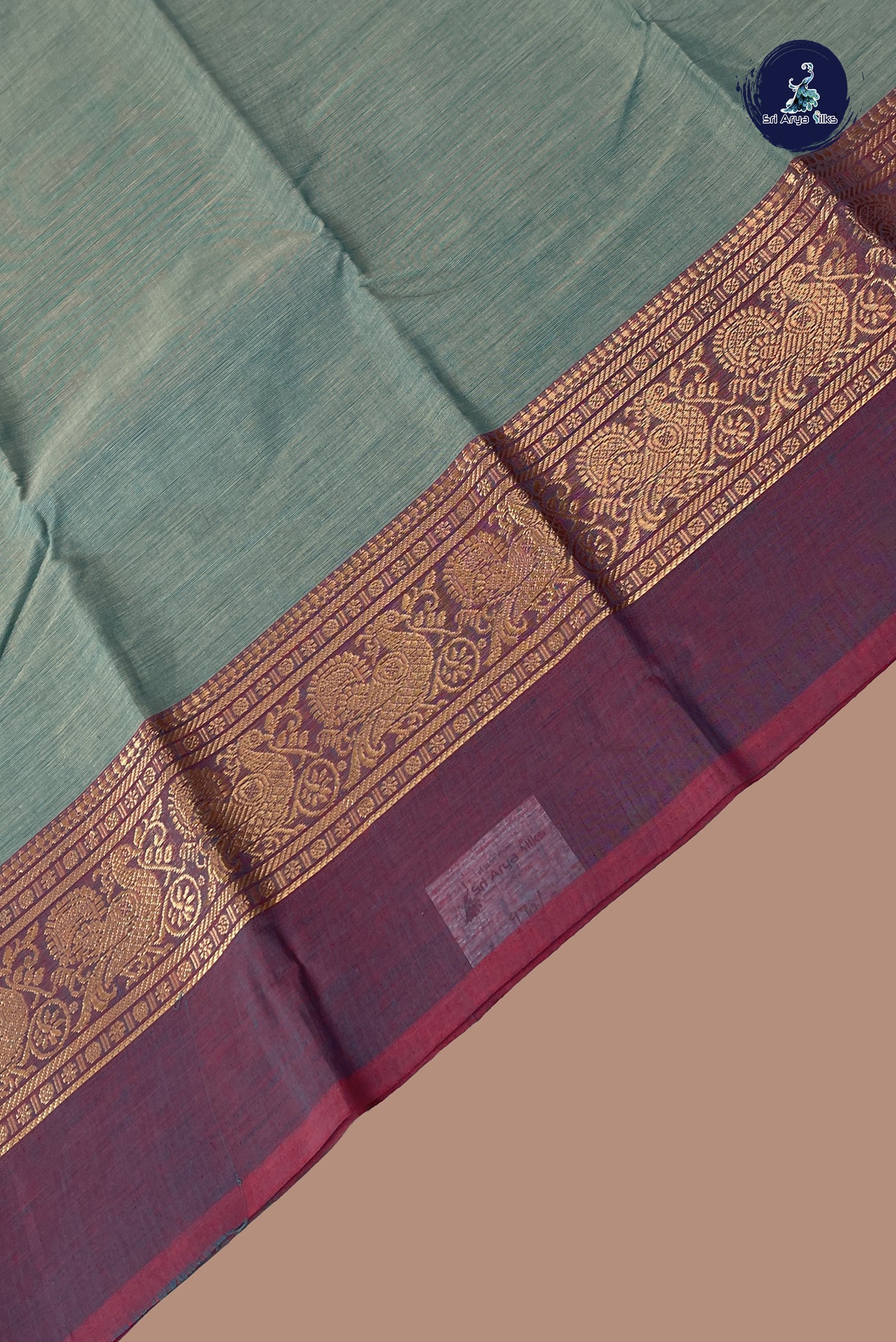 Light Blue Chettinad Cotton Saree With Plain Pattern