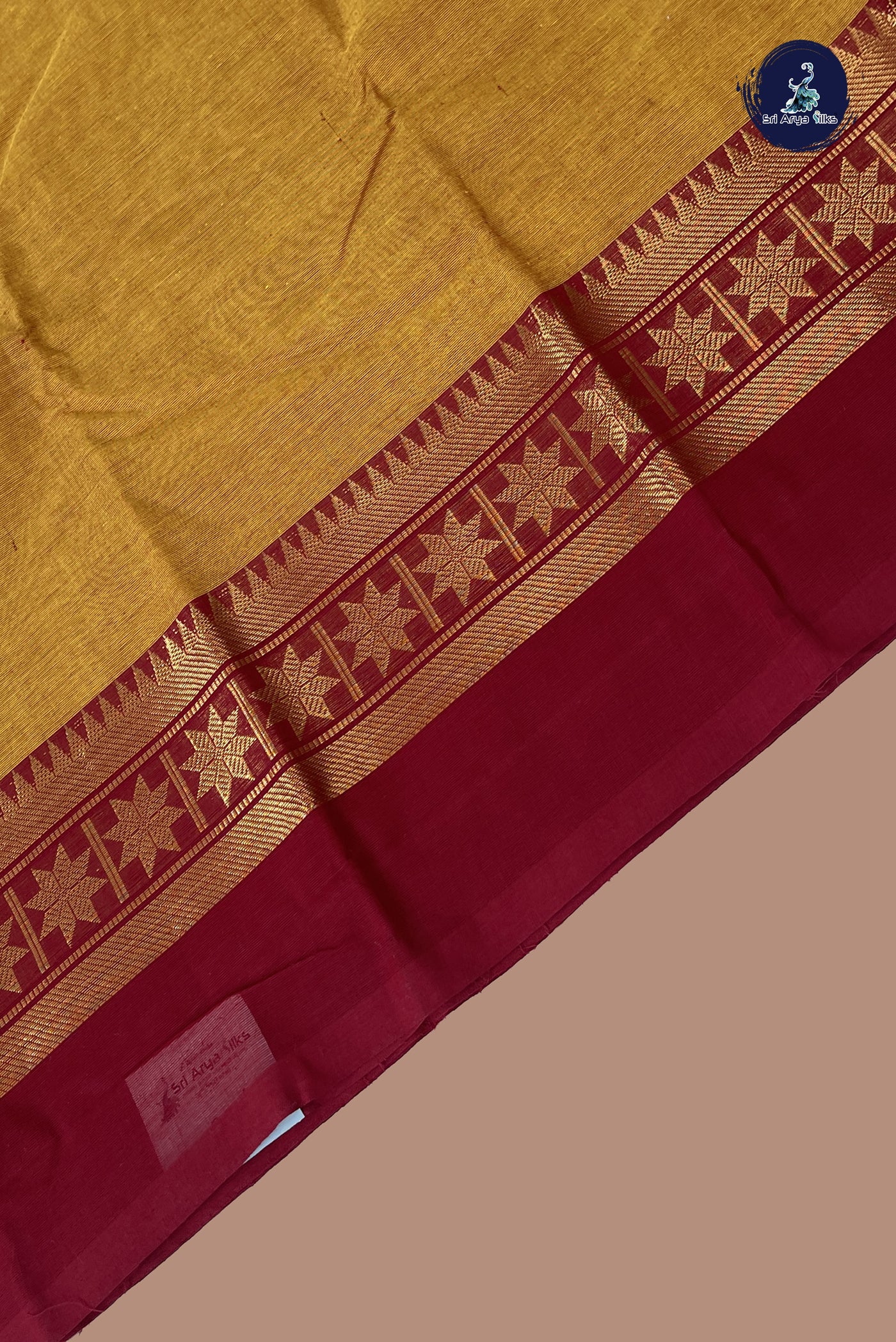 Mustard Yellow Chettinad Cotton Saree With Plain Pattern