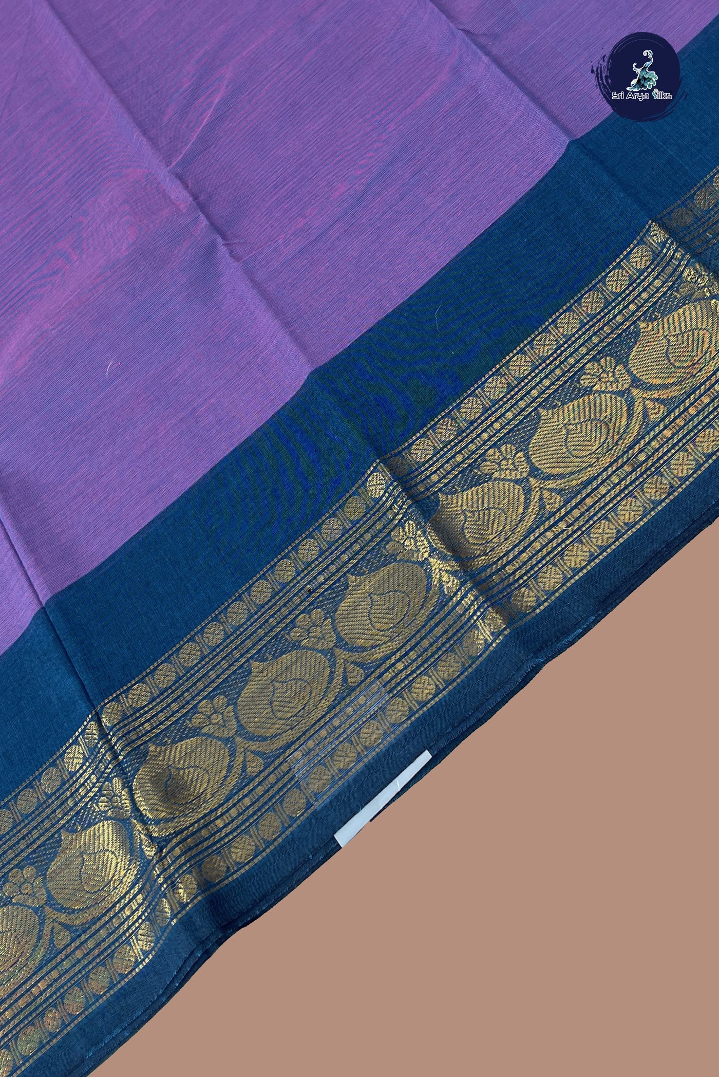 Lavender Chettinad Cotton Saree With Plain Pattern