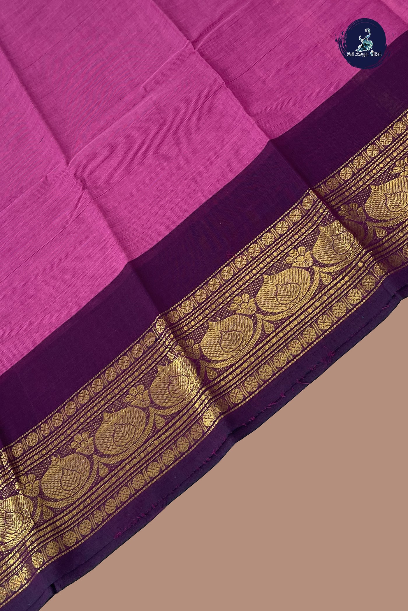 Pink Chettinad Cotton Saree With Plain Pattern