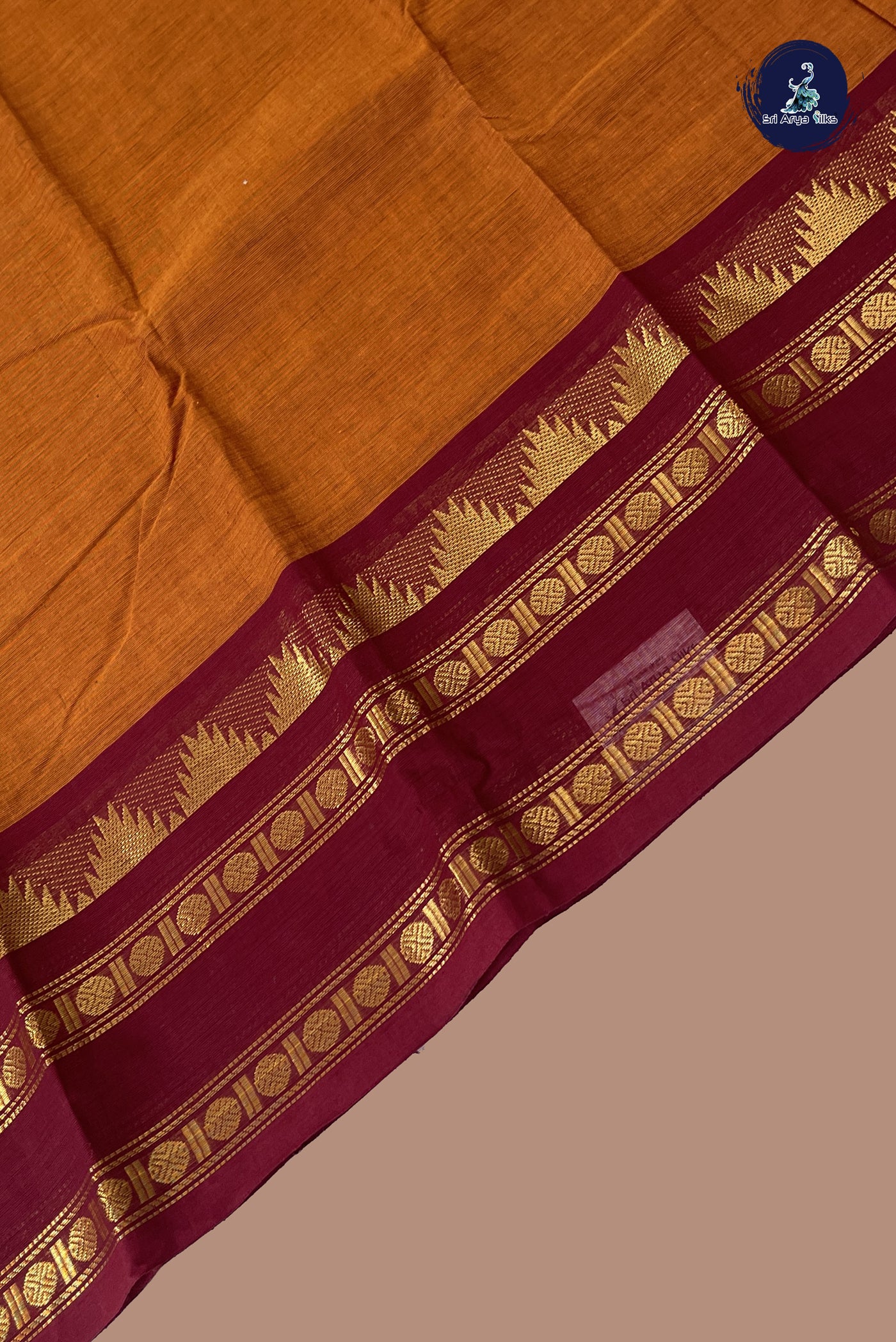 Rust Chettinad Cotton Saree With Plain Pattern