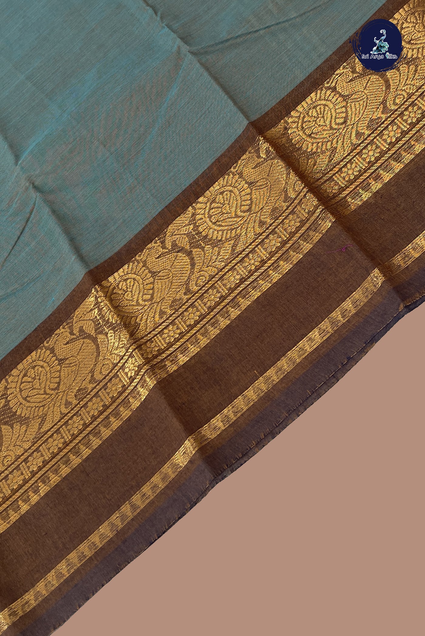 Dual Tone Green Chettinad Cotton Saree With Plain Pattern