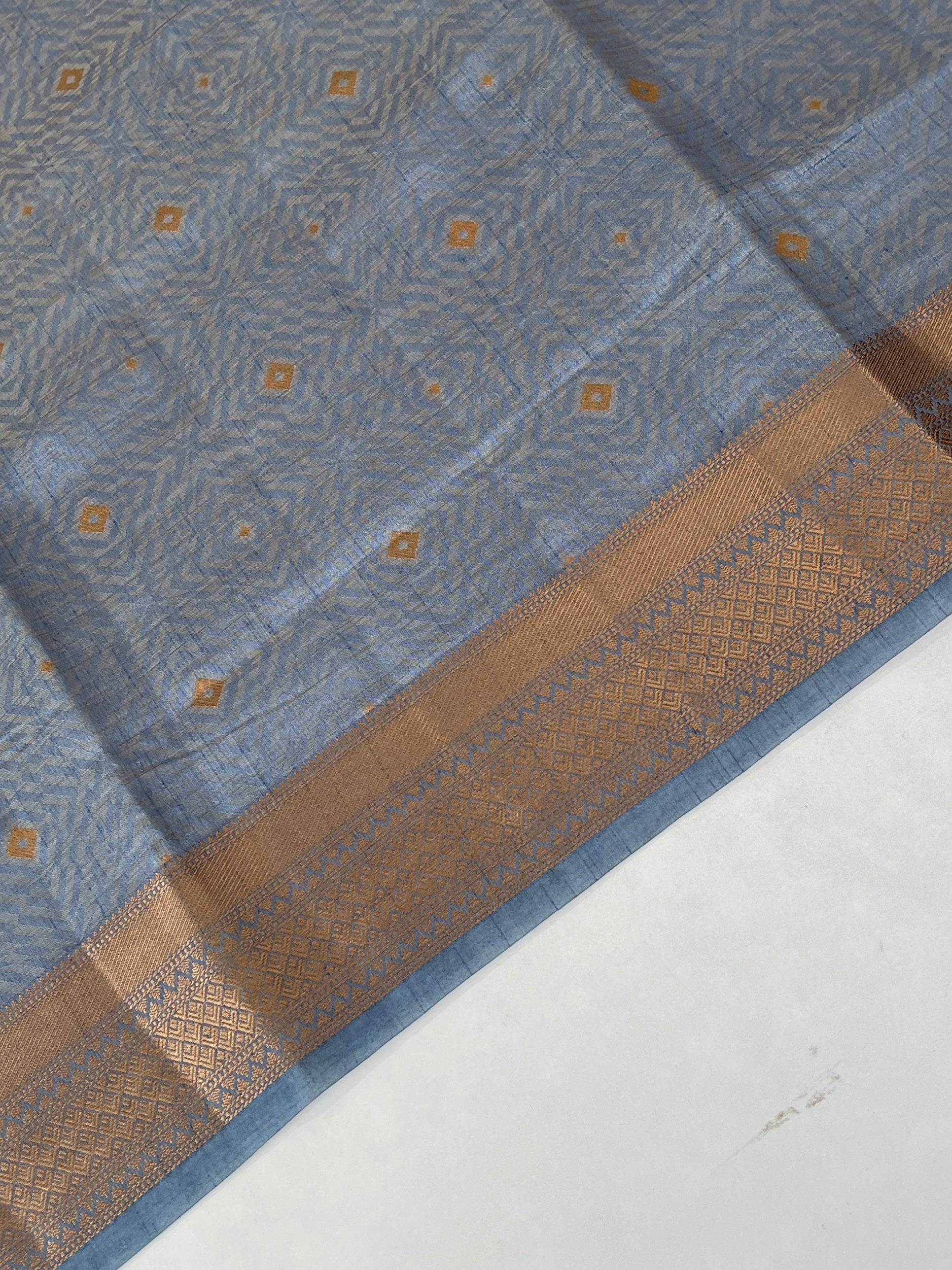 Grey Semi Tussar Saree With Embossed Pattern