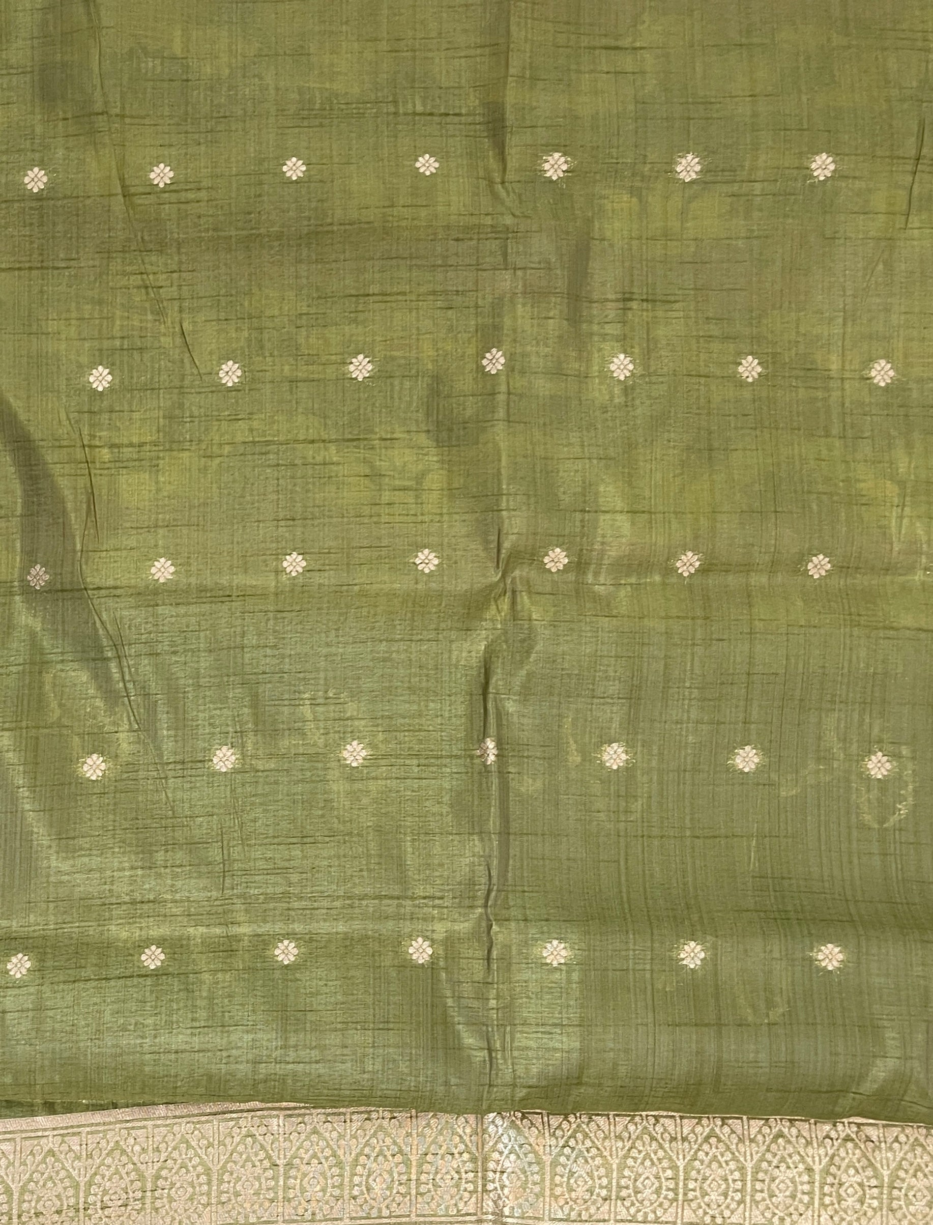 Mehendi Green Semi Tussar Saree With Zari Buttas Pattern