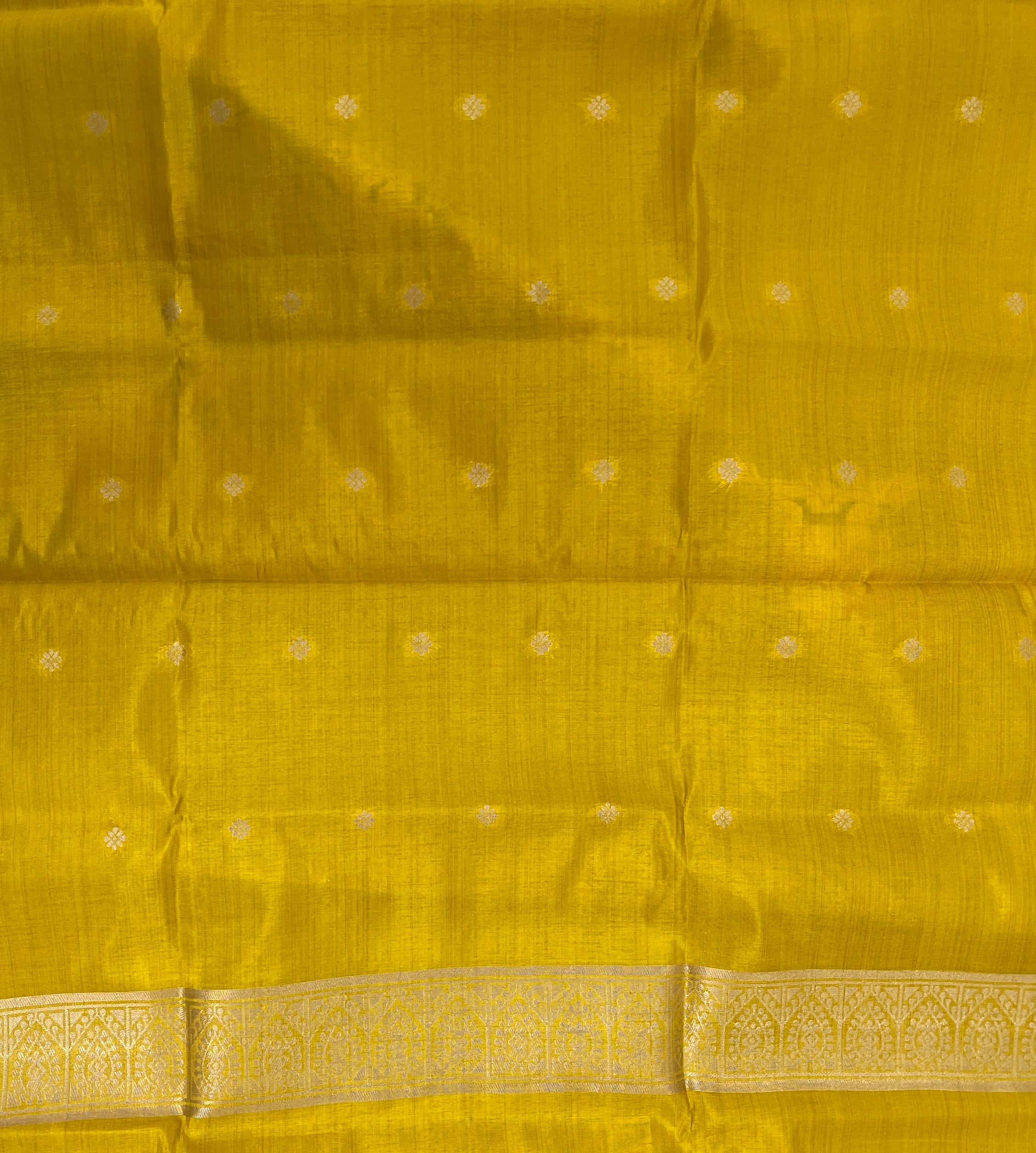 Mustard Yellow Semi Tussar Saree With Zari Buttas Pattern