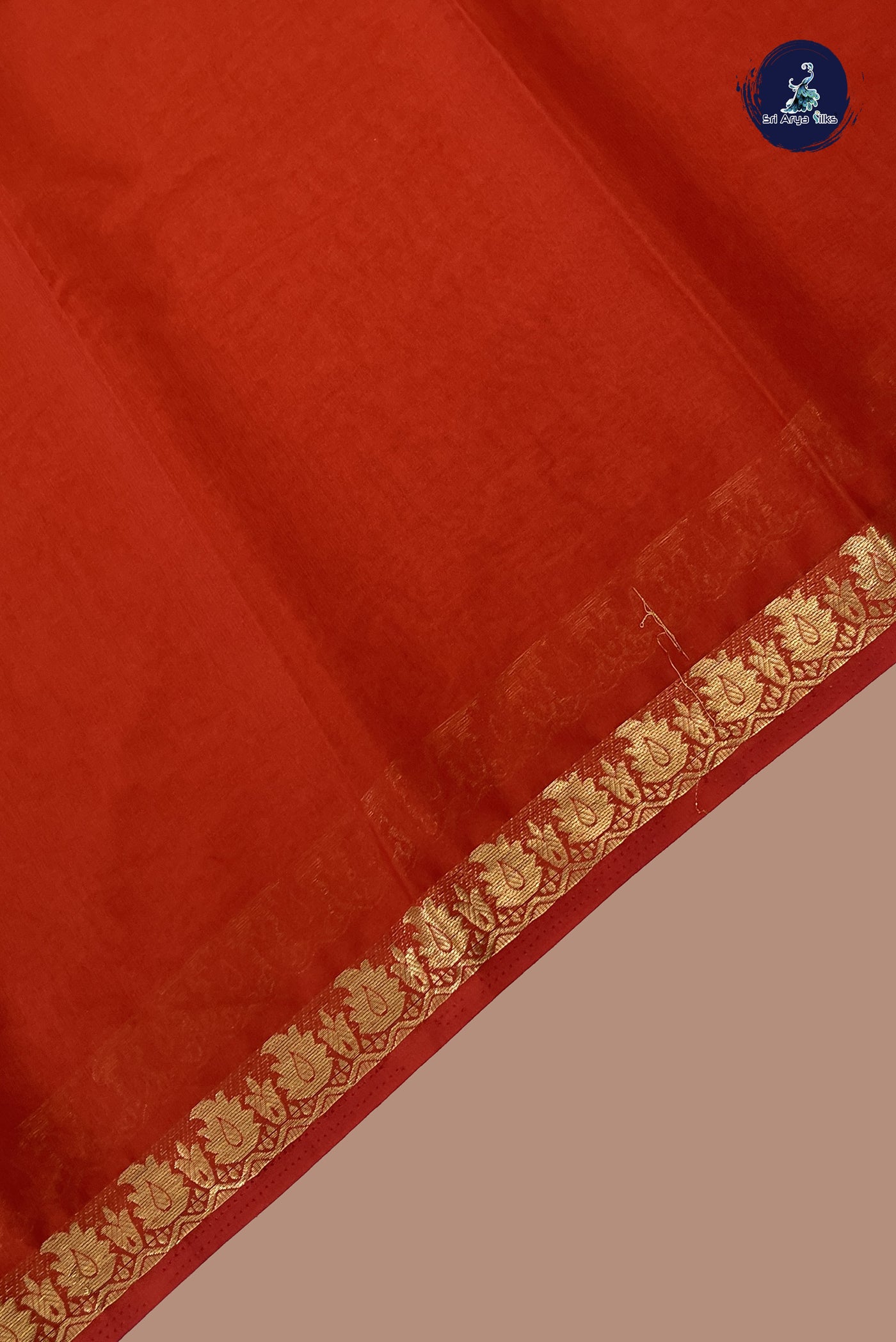 Brick Orange Semi Mysore Silk With Plain Pattern