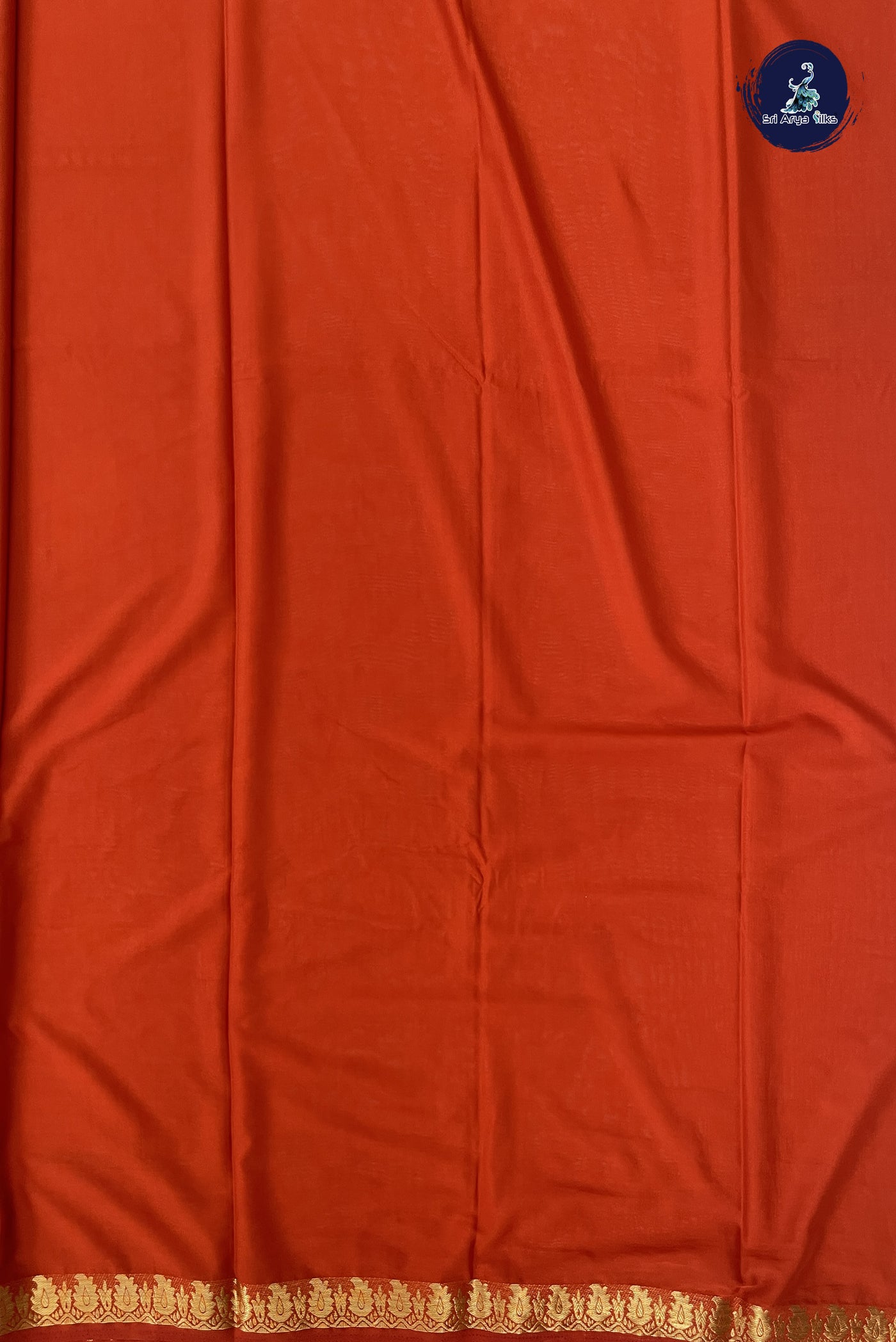 Brick Orange Semi Mysore Silk With Plain Pattern