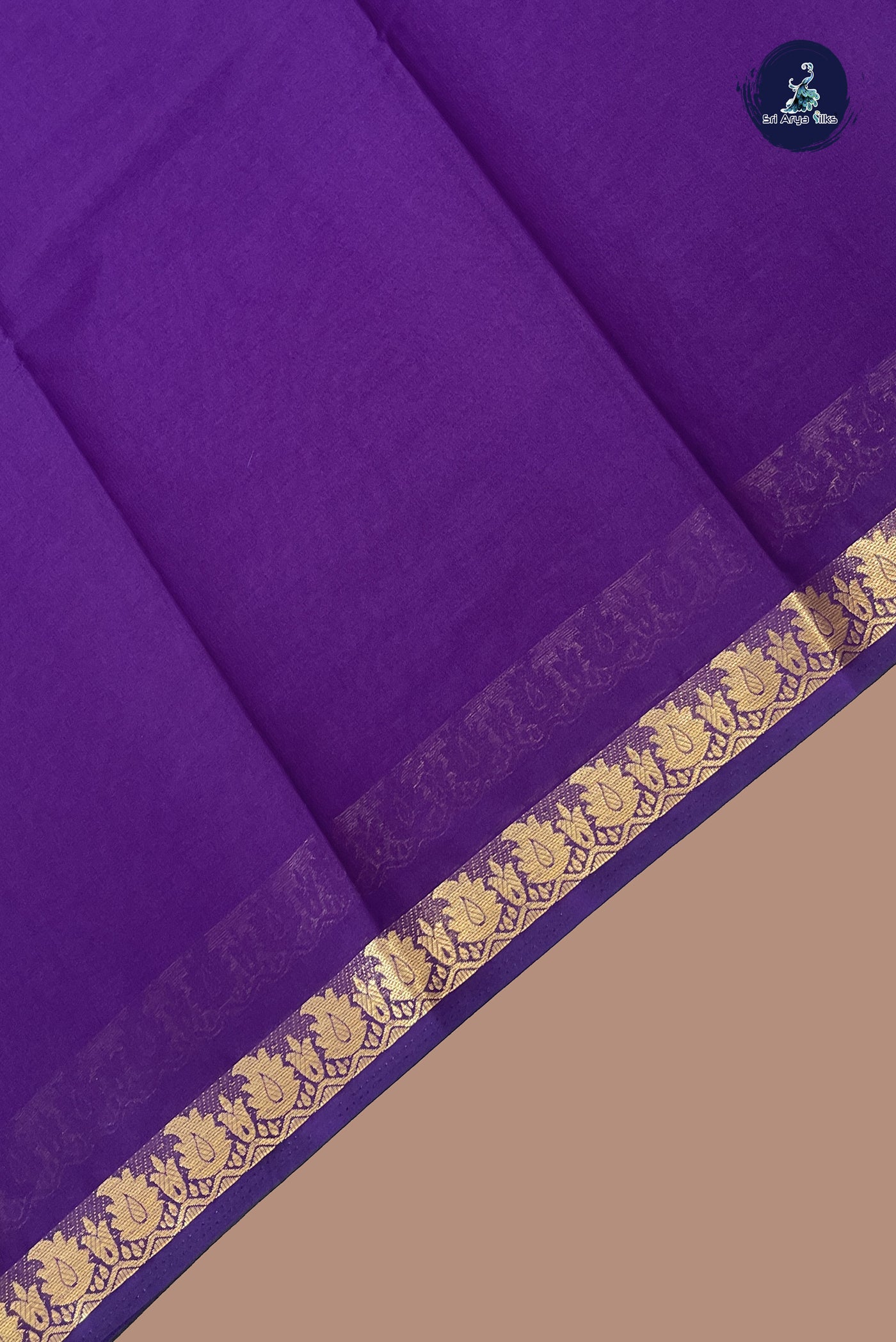Dark Brinjal Semi Mysore Silk With Plain Pattern