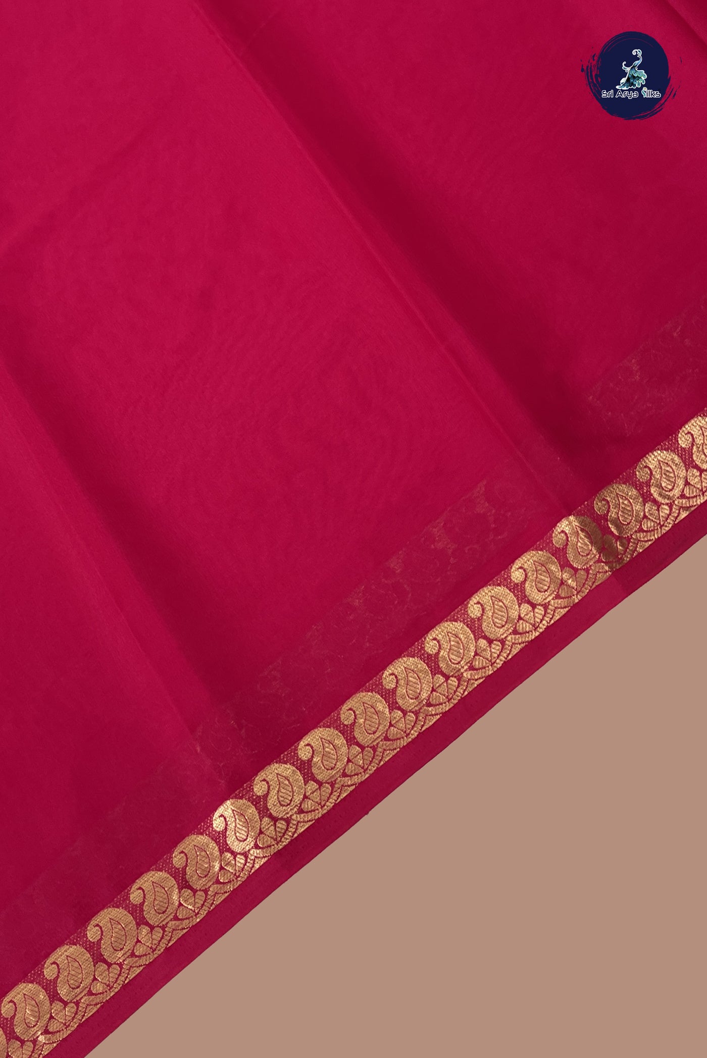 Dark Pink Semi Mysore Silk With Plain Pattern