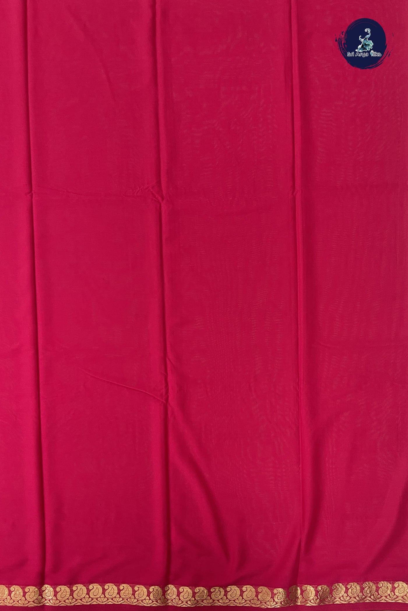 Dark Pink Semi Mysore Silk With Plain Pattern