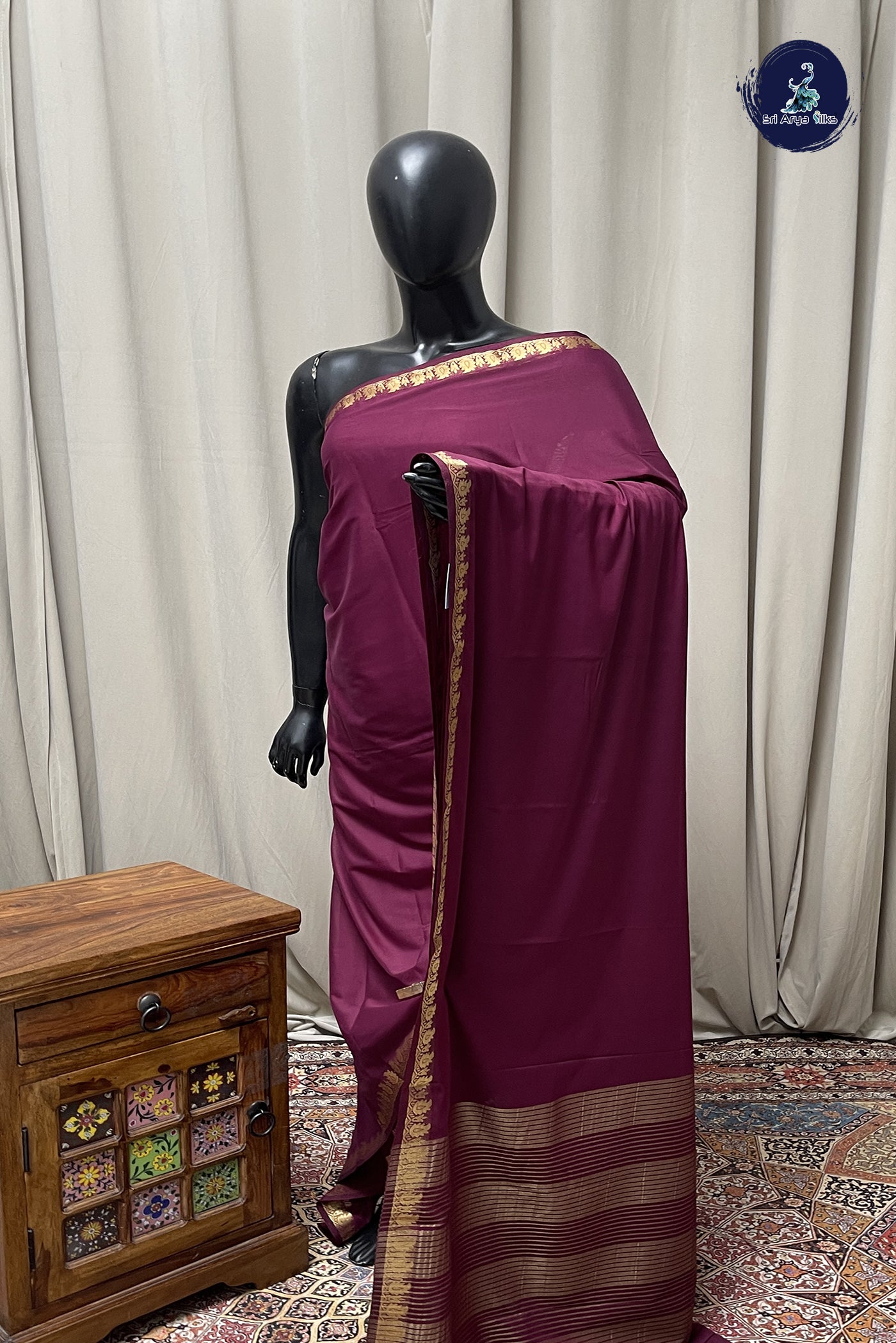 Burgundy Semi Mysore Silk With Plain Pattern