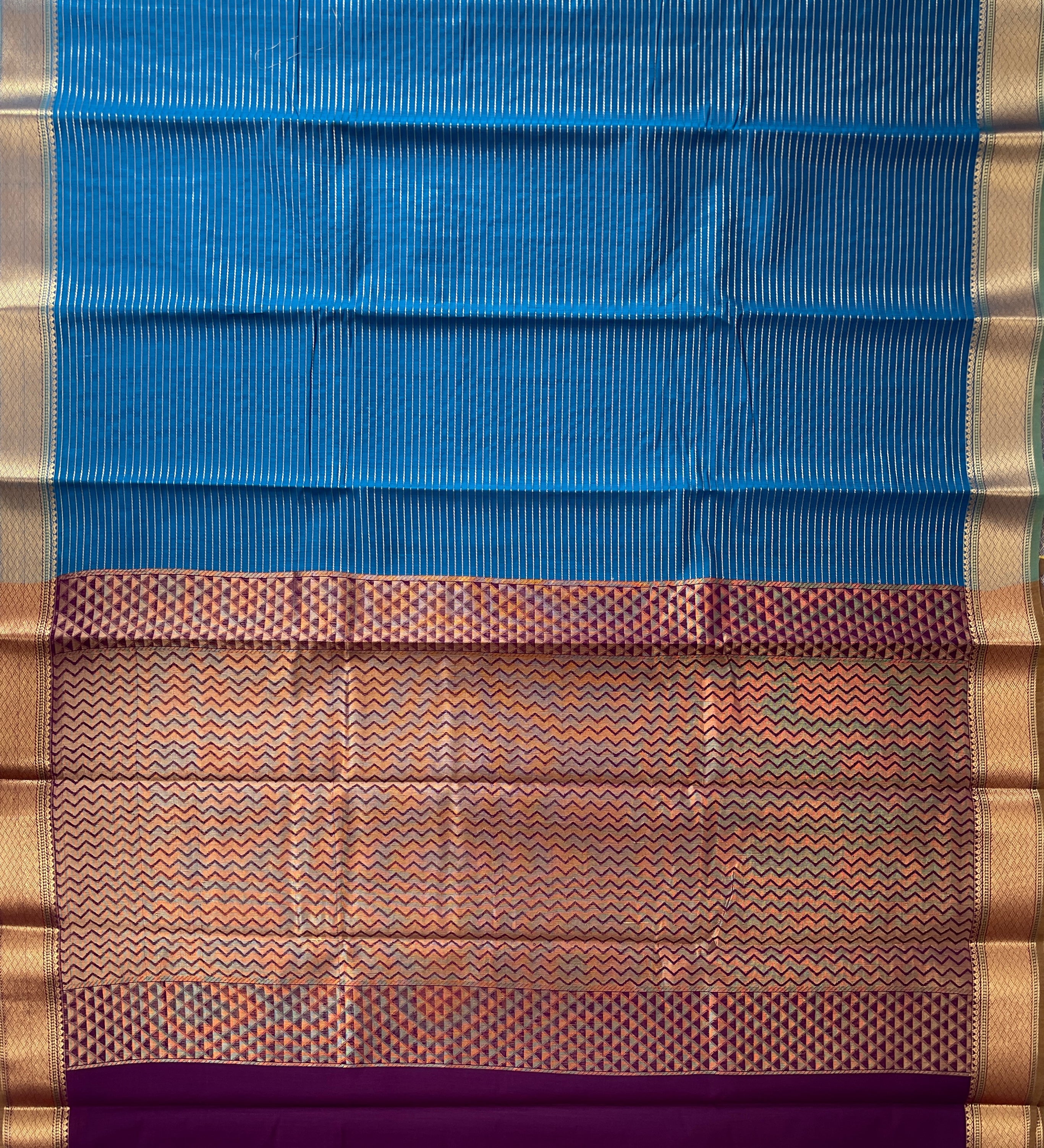 Sapphire Blue Budget Semi Silk Cotton Saree With Vaira Oosi Pattern