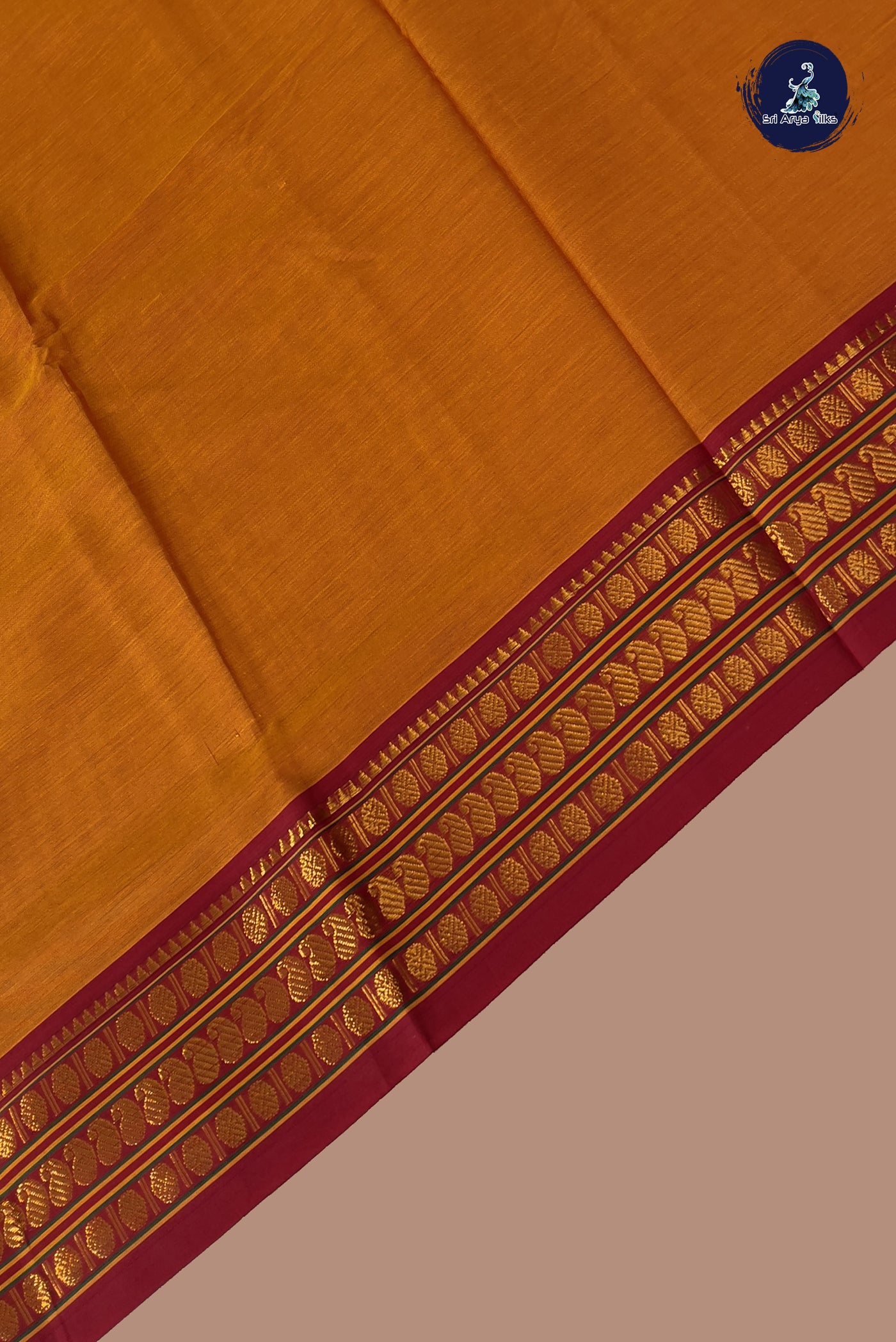 Orange Budget Semi Silk Cotton Saree With Plain Pattern