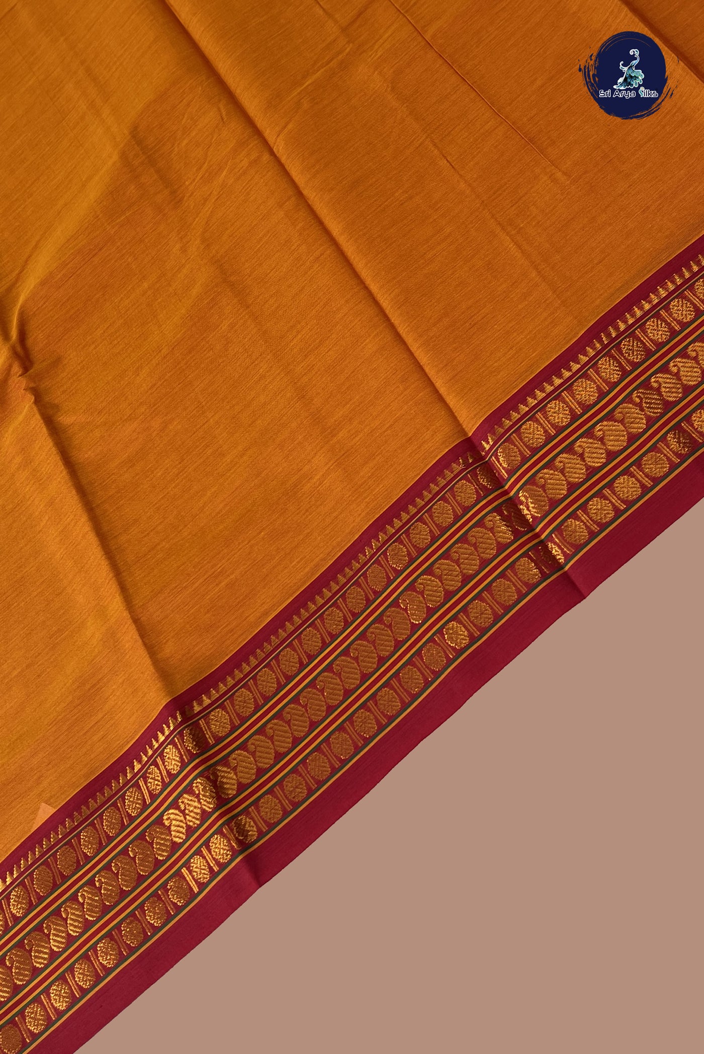Orange Budget Semi Silk Cotton Saree With Plain Pattern