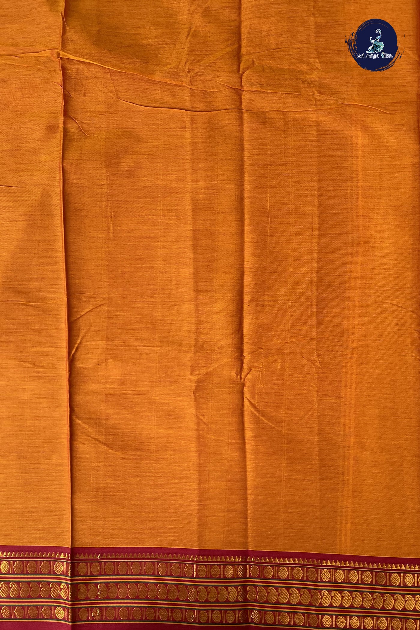 Orange Budget Semi Silk Cotton Saree With Plain Pattern