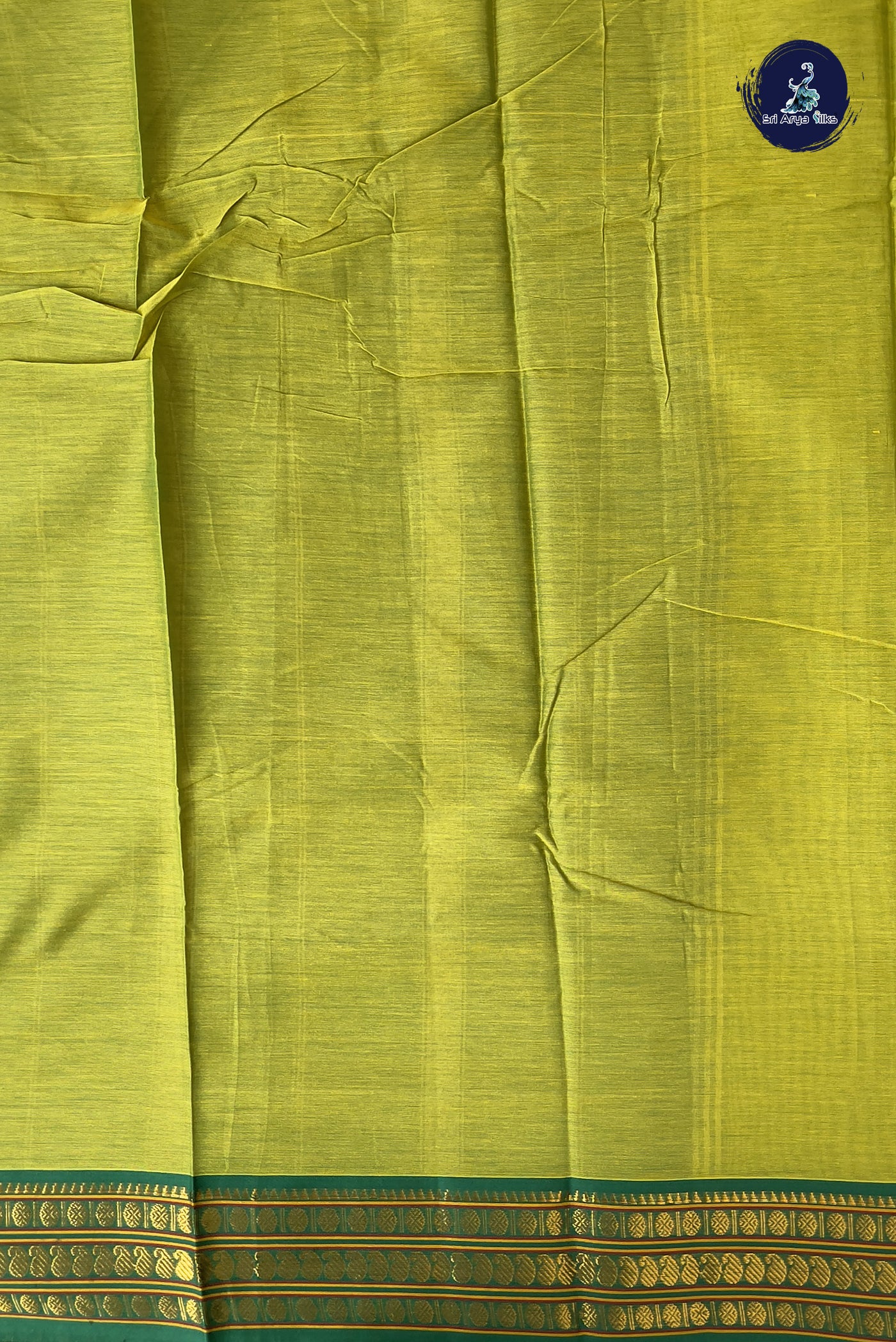 Yellowish Green Budget Semi Silk Cotton Saree With Plain Pattern