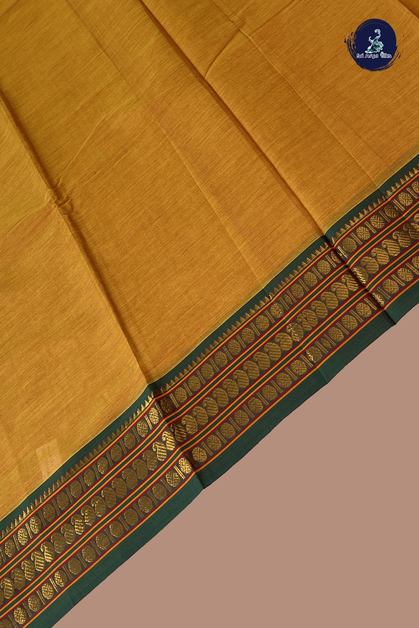 Mustard Yellow Budget Semi Silk Cotton Saree With Plain Pattern