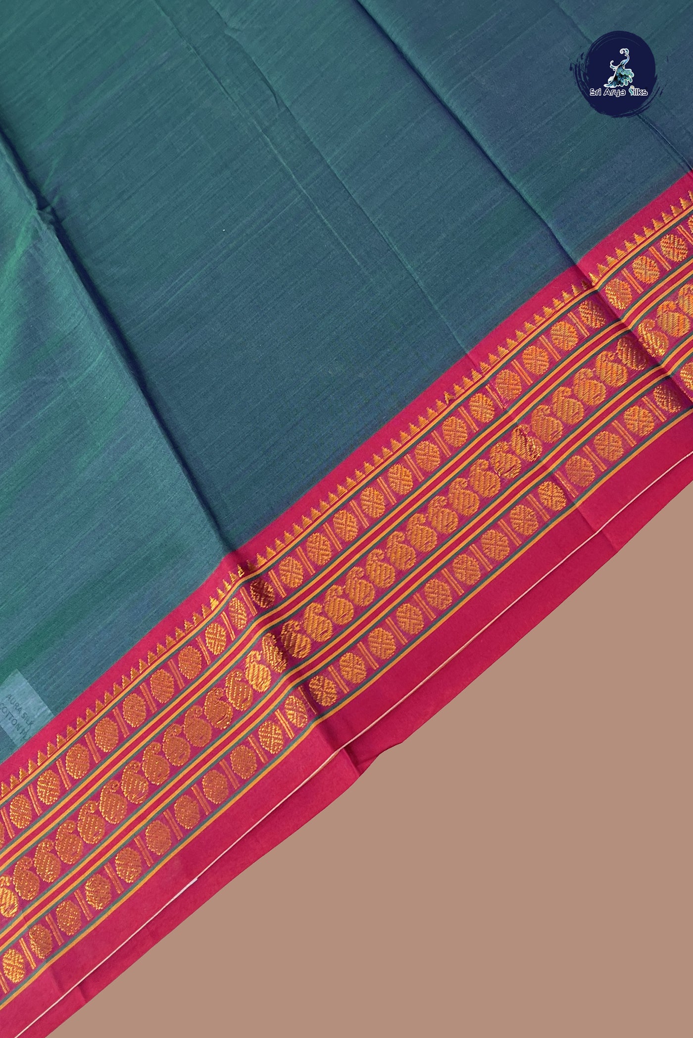 Peacock Blue Budget Semi Silk Cotton Saree With Plain Pattern