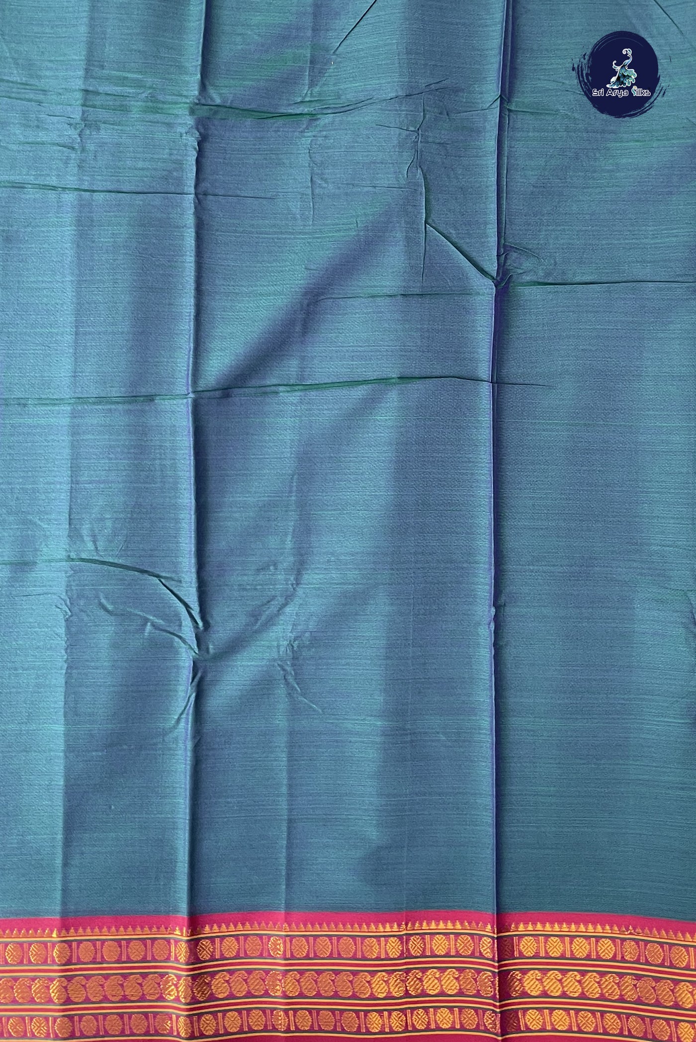 Peacock Blue Budget Semi Silk Cotton Saree With Plain Pattern