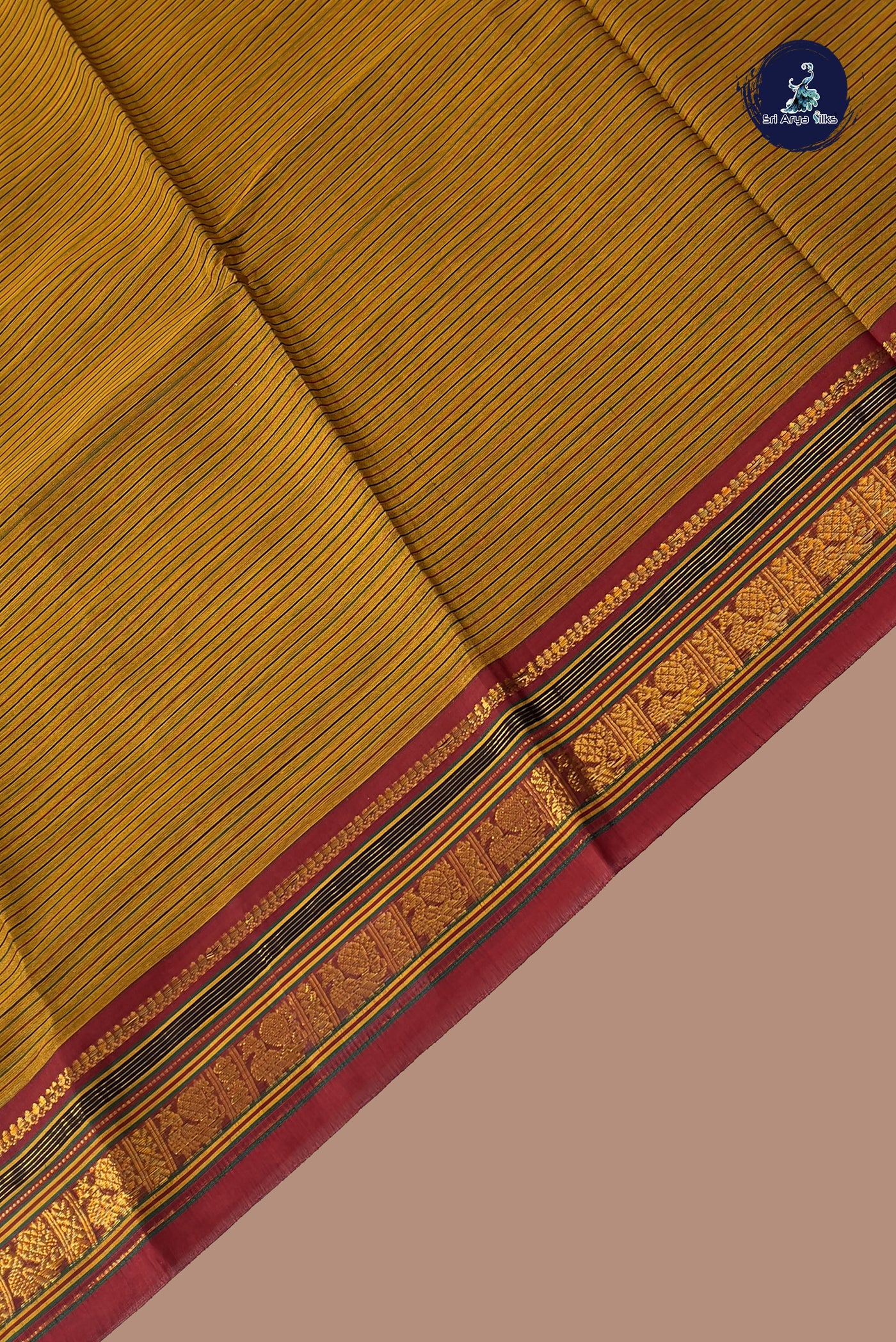 Mustard Yellow Budget Semi Silk Cotton Saree With Doria Lines Pattern