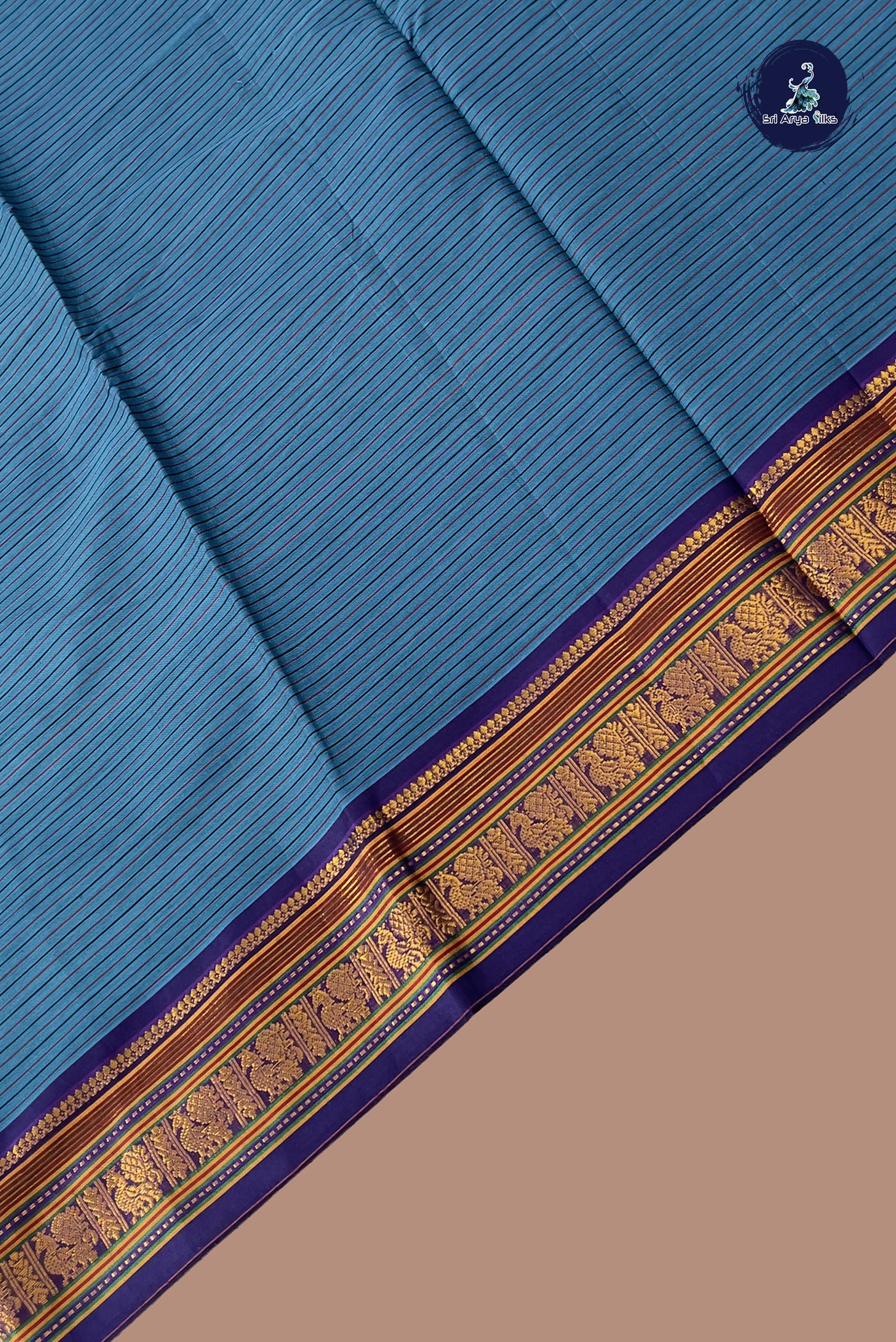 Blue Budget Semi Silk Cotton Saree With Doria Lines Pattern
