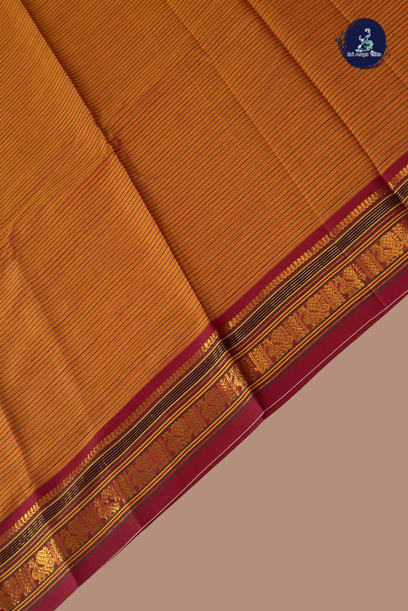 Orange Budget Semi Silk Cotton Saree With Doria Lines Pattern