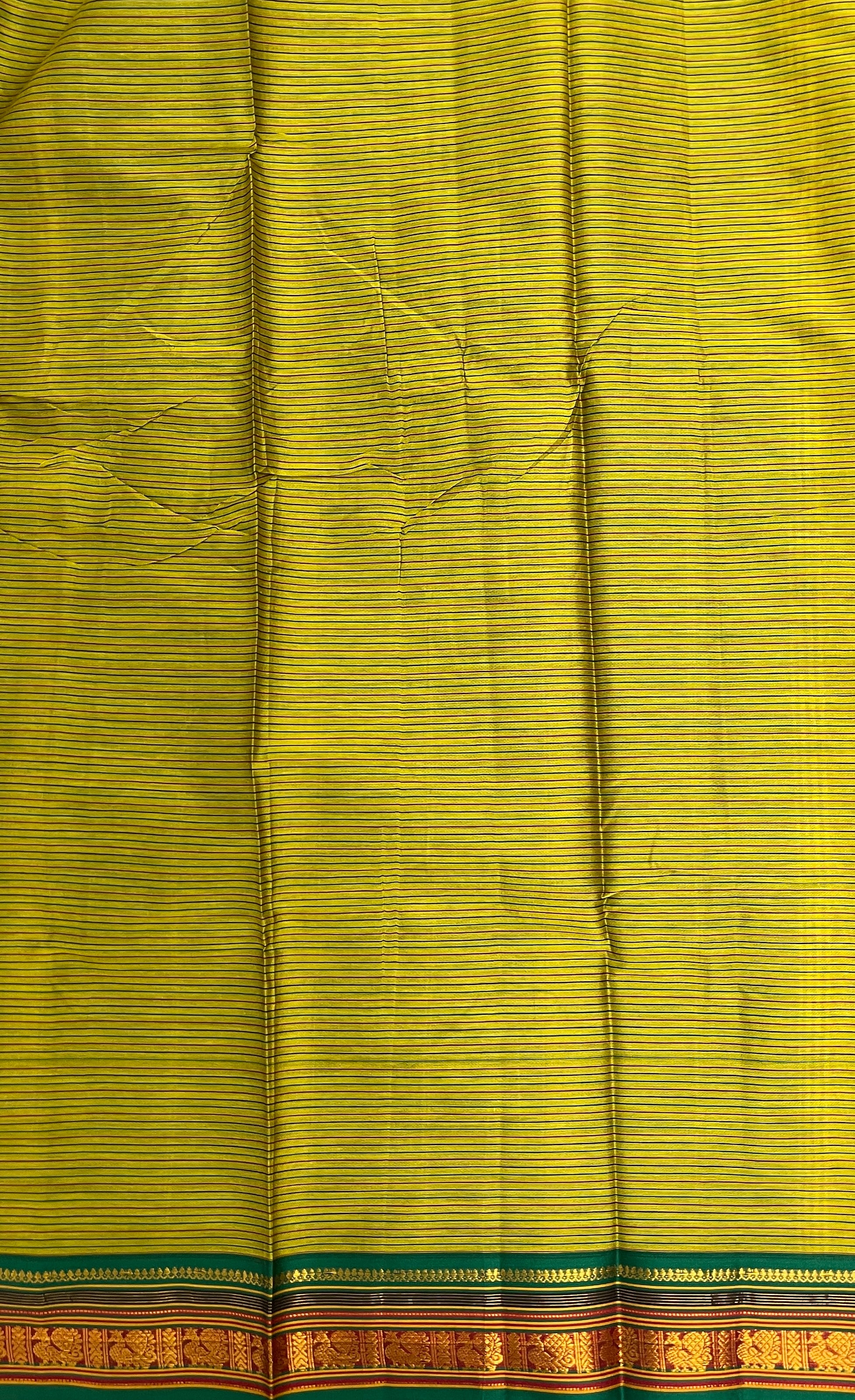 Yellowish Green Budget Semi Silk Cotton Saree With Doria Lines Pattern