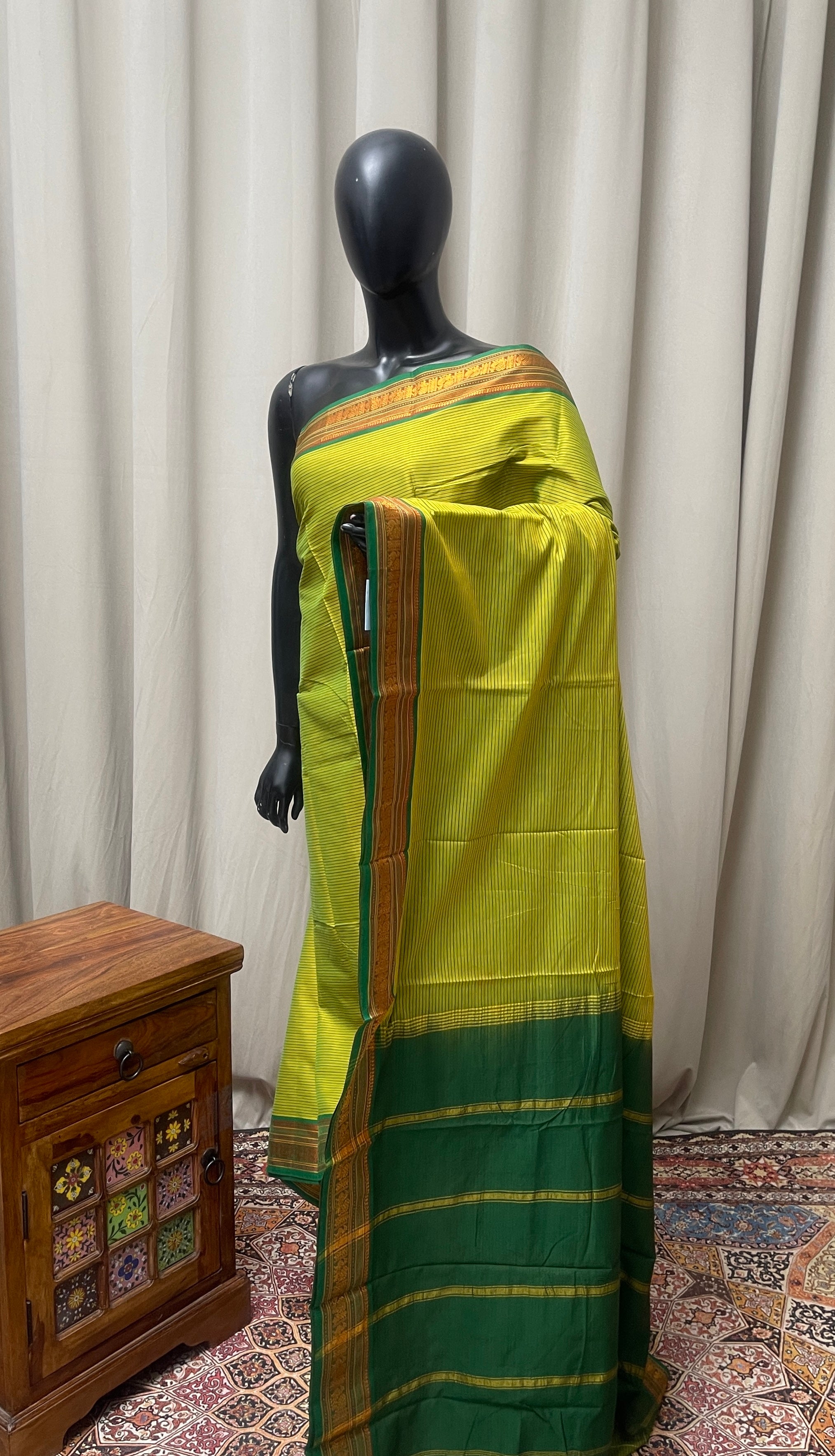 Light Green Budget Semi Silk Cotton Saree With Doria Lines Pattern