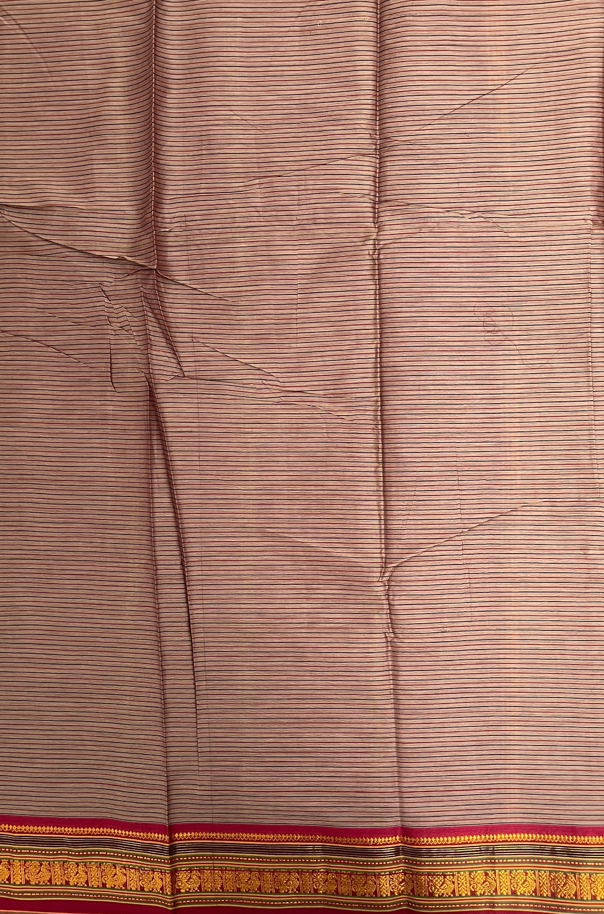 Light Brown Budget Semi Silk Cotton Saree With Doria Lines Pattern